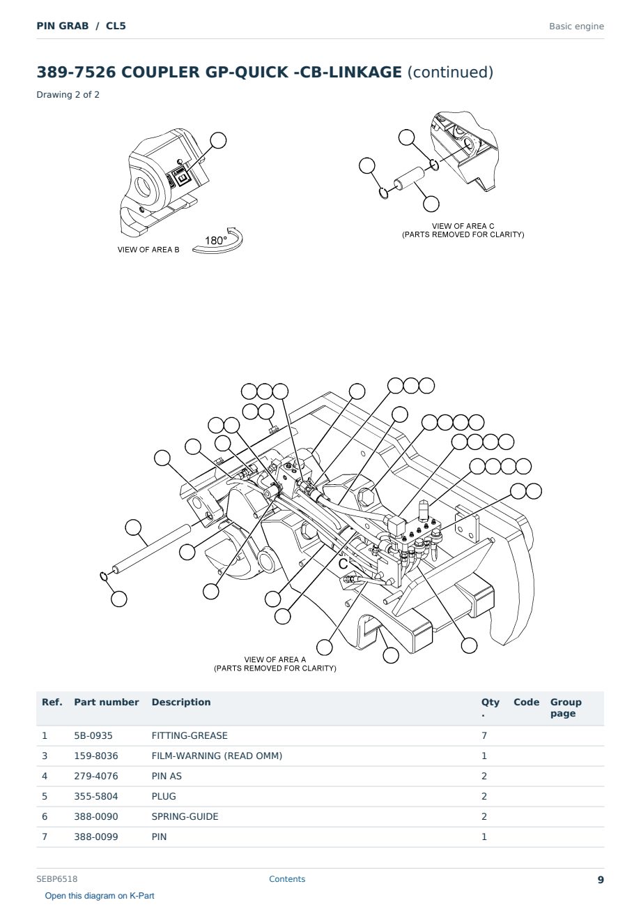 Caterpillar PIN GRAB S/N CL5 Partsbook SEBP6518 (English) - sample page 9 of 10 Caterpillar PIN GRAB S/N CL5 Partsbook SEBP6518 (English) - sample page 9 of 10
