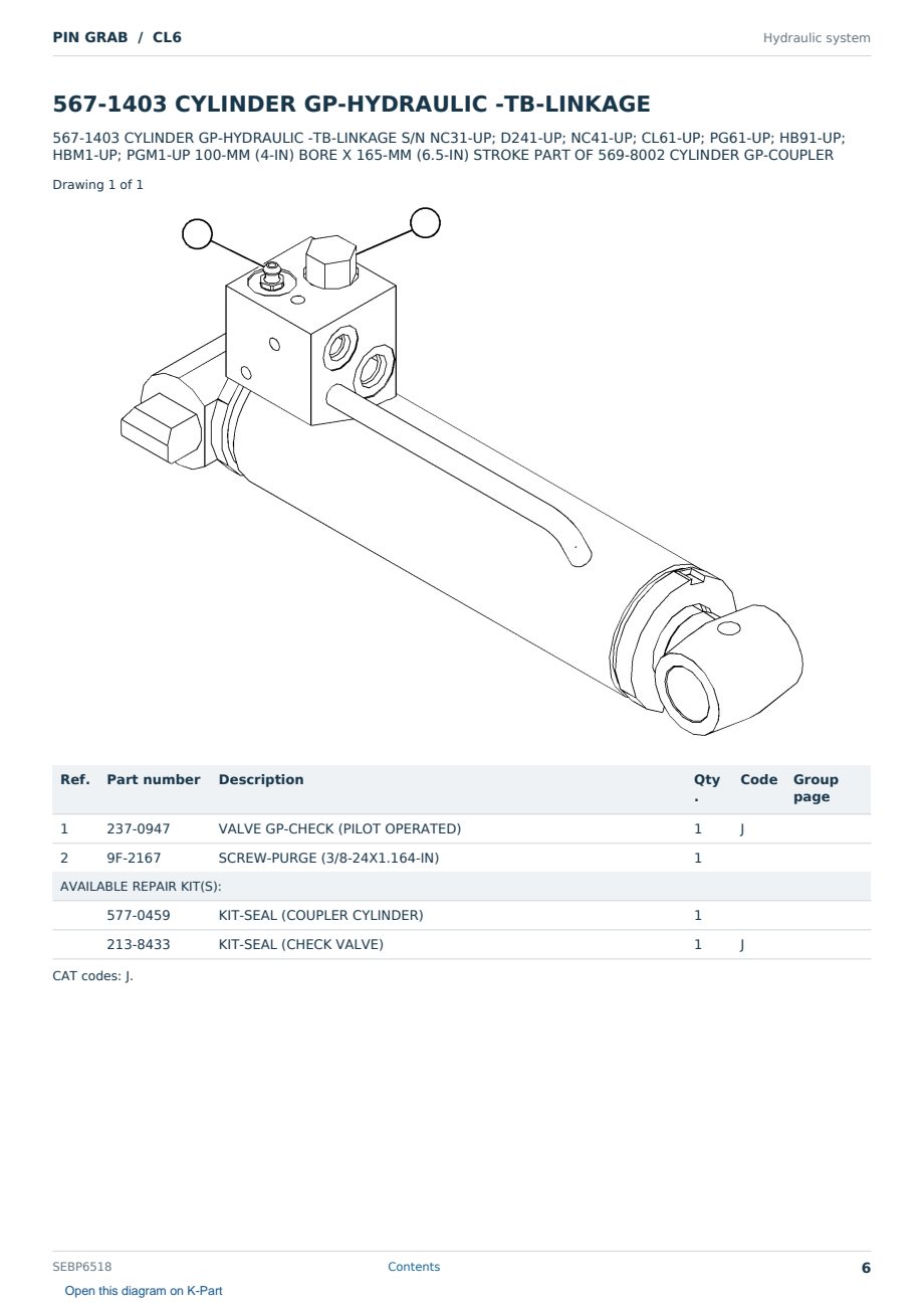 Caterpillar PIN GRAB S/N CL6 Partsbook SEBP6518 (English) - sample page 6 of 10 Caterpillar PIN GRAB S/N CL6 Partsbook SEBP6518 (English) - sample page 6 of 10