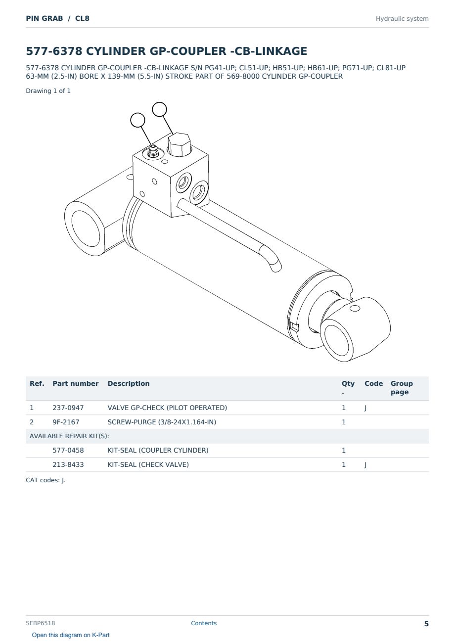 Caterpillar PIN GRAB S/N CL8 Partsbook SEBP6518 (English) - sample page 5 of 10 Caterpillar PIN GRAB S/N CL8 Partsbook SEBP6518 (English) - sample page 5 of 10