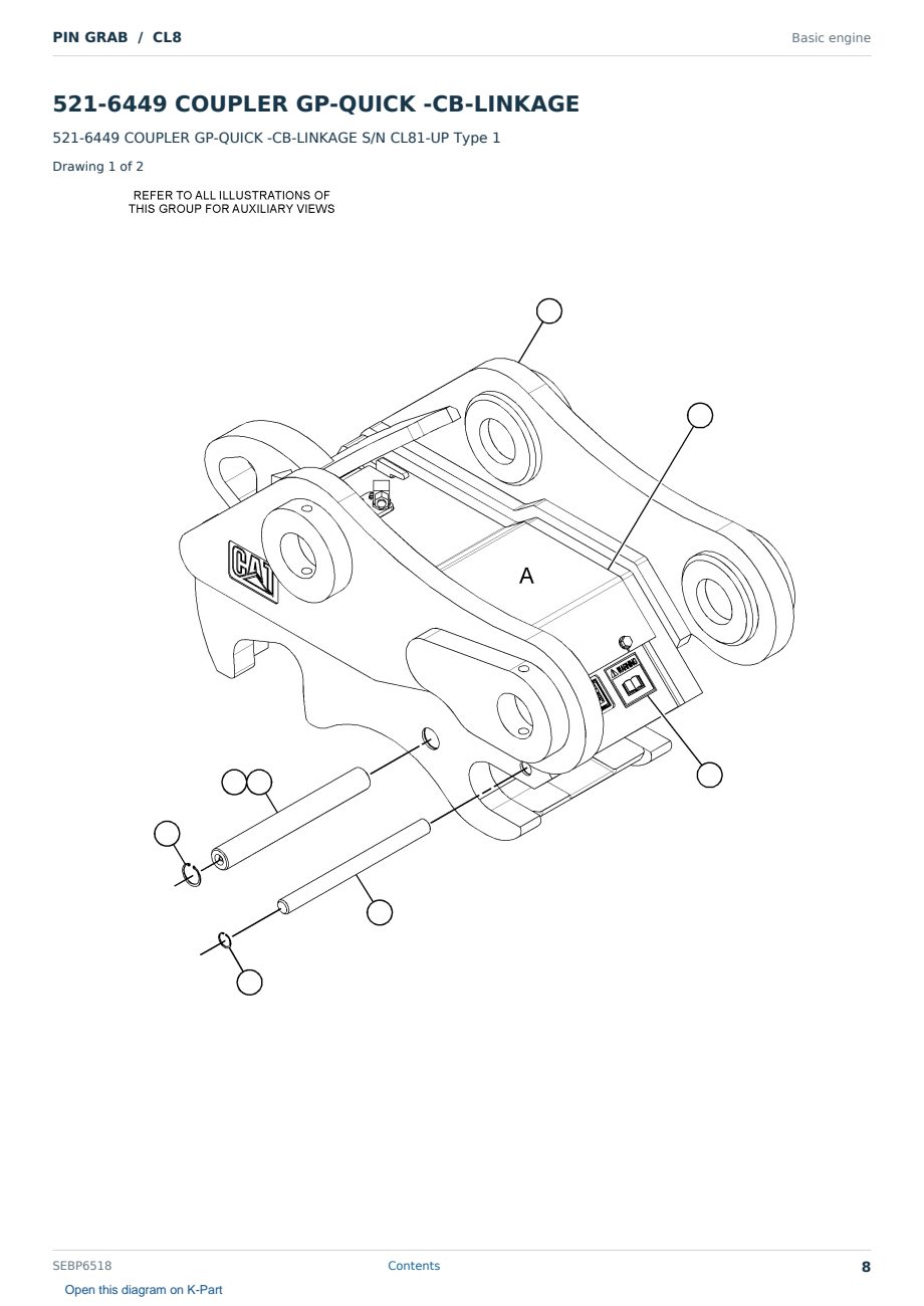 Caterpillar PIN GRAB S/N CL8 Partsbook SEBP6518 (English) - sample page 8 of 10 Caterpillar PIN GRAB S/N CL8 Partsbook SEBP6518 (English) - sample page 8 of 10