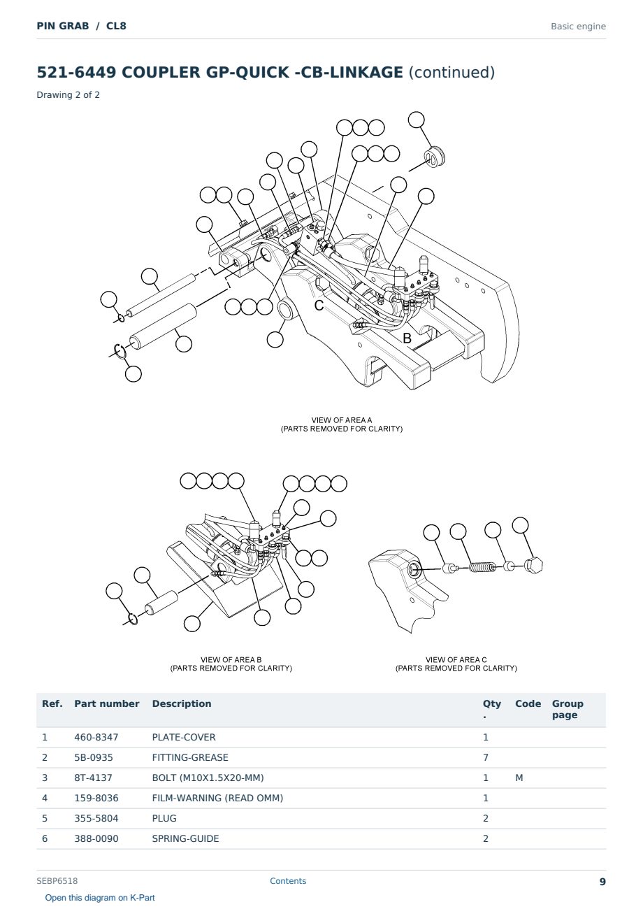 Caterpillar PIN GRAB S/N CL8 Partsbook SEBP6518 (English) - sample page 9 of 10 Caterpillar PIN GRAB S/N CL8 Partsbook SEBP6518 (English) - sample page 9 of 10