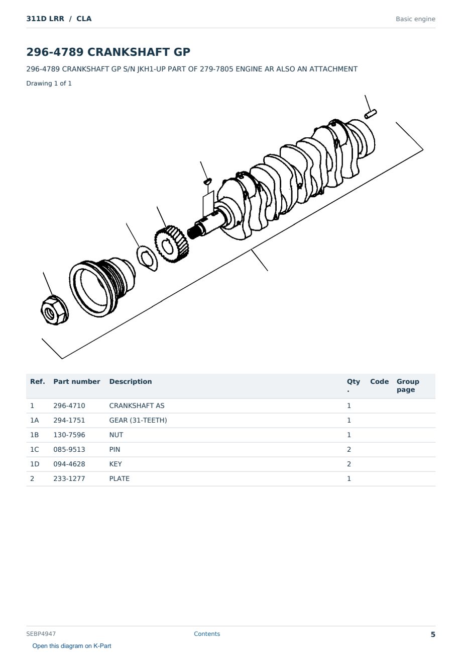Caterpillar 311D LRR S/N CLA Partsbook SEBP4947 (English) - sample page 5 of 10 Caterpillar 311D LRR S/N CLA Partsbook SEBP4947 (English) - sample page 5 of 10