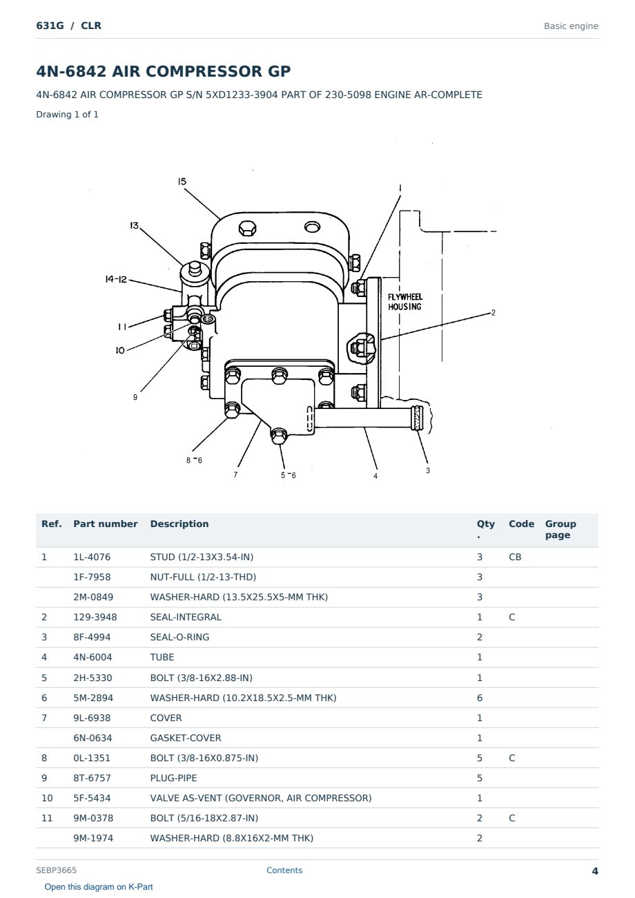 Caterpillar 631G S/N CLR Partsbook SEBP3665 (English) - sample page 4 of 10 Caterpillar 631G S/N CLR Partsbook SEBP3665 (English) - sample page 4 of 10