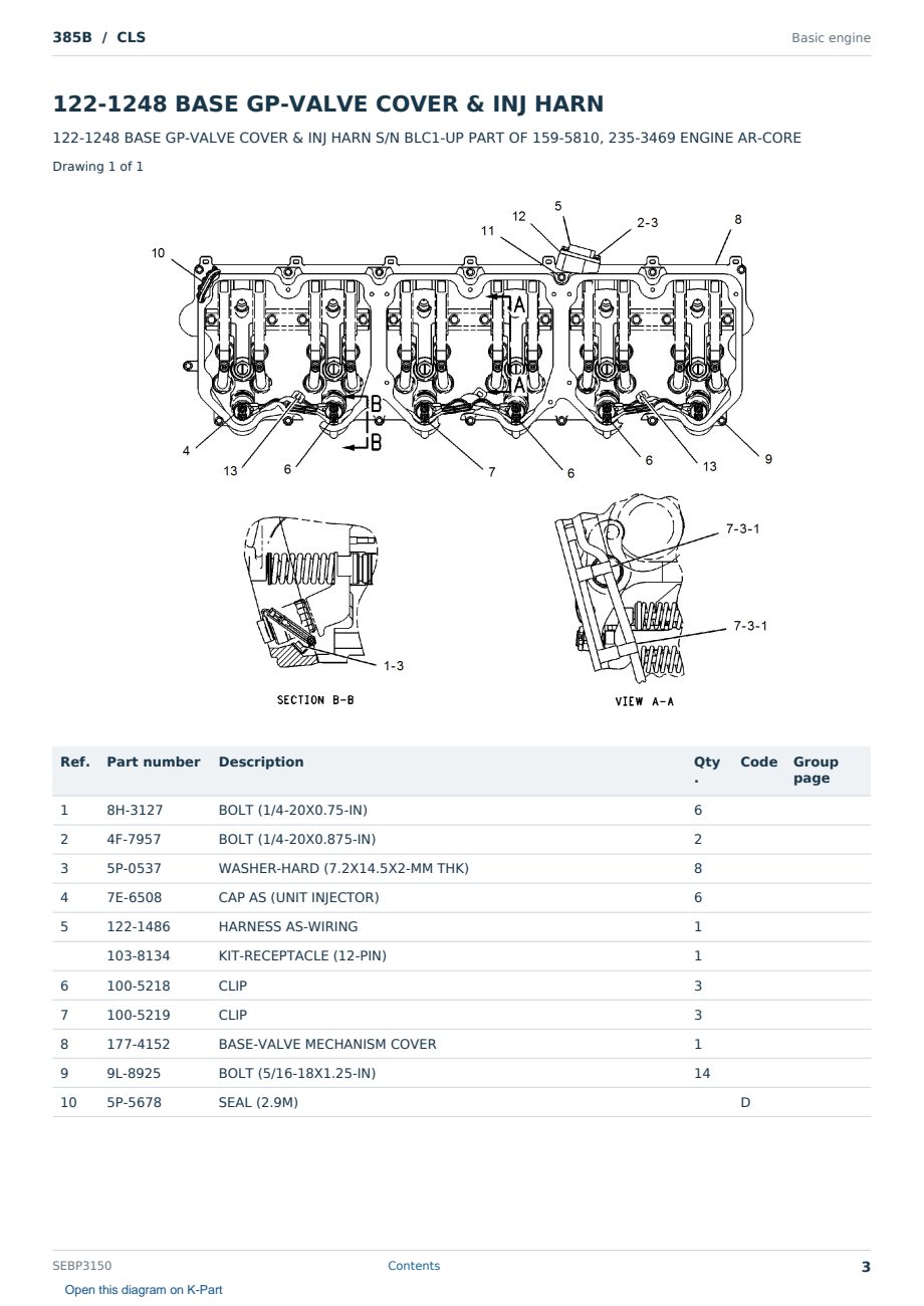 Caterpillar 385B S/N CLS Partsbook SEBP3150 (English) - sample page 3 of 10 Caterpillar 385B S/N CLS Partsbook SEBP3150 (English) - sample page 3 of 10