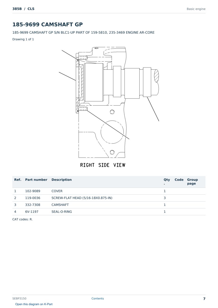 Caterpillar 385B S/N CLS Partsbook SEBP3150 (English) - sample page 7 of 10 Caterpillar 385B S/N CLS Partsbook SEBP3150 (English) - sample page 7 of 10