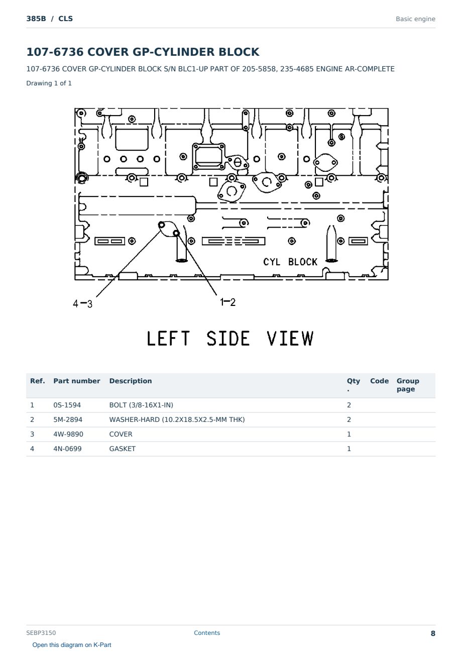 Caterpillar 385B S/N CLS Partsbook SEBP3150 (English) - sample page 8 of 10 Caterpillar 385B S/N CLS Partsbook SEBP3150 (English) - sample page 8 of 10