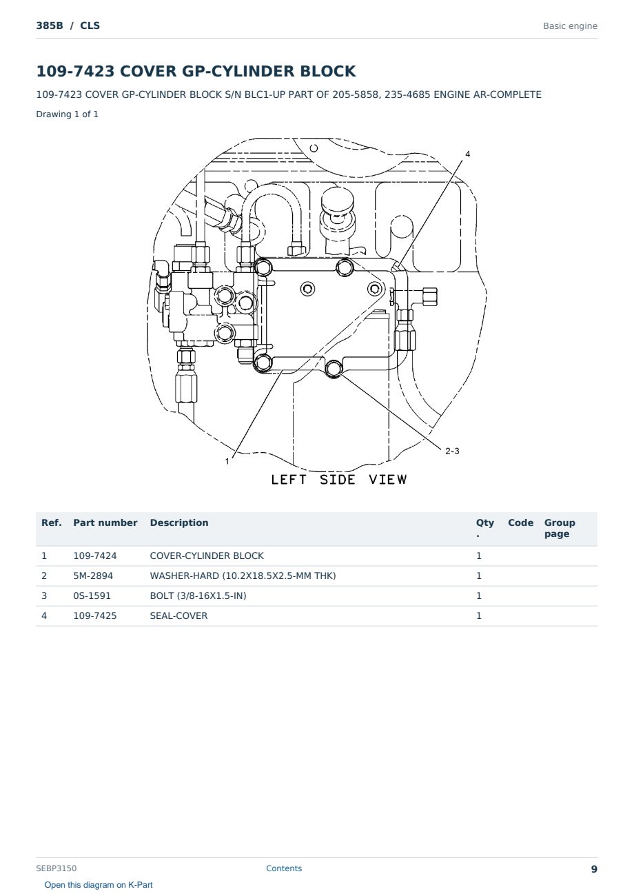 Caterpillar 385B S/N CLS Partsbook SEBP3150 (English) - sample page 9 of 10 Caterpillar 385B S/N CLS Partsbook SEBP3150 (English) - sample page 9 of 10