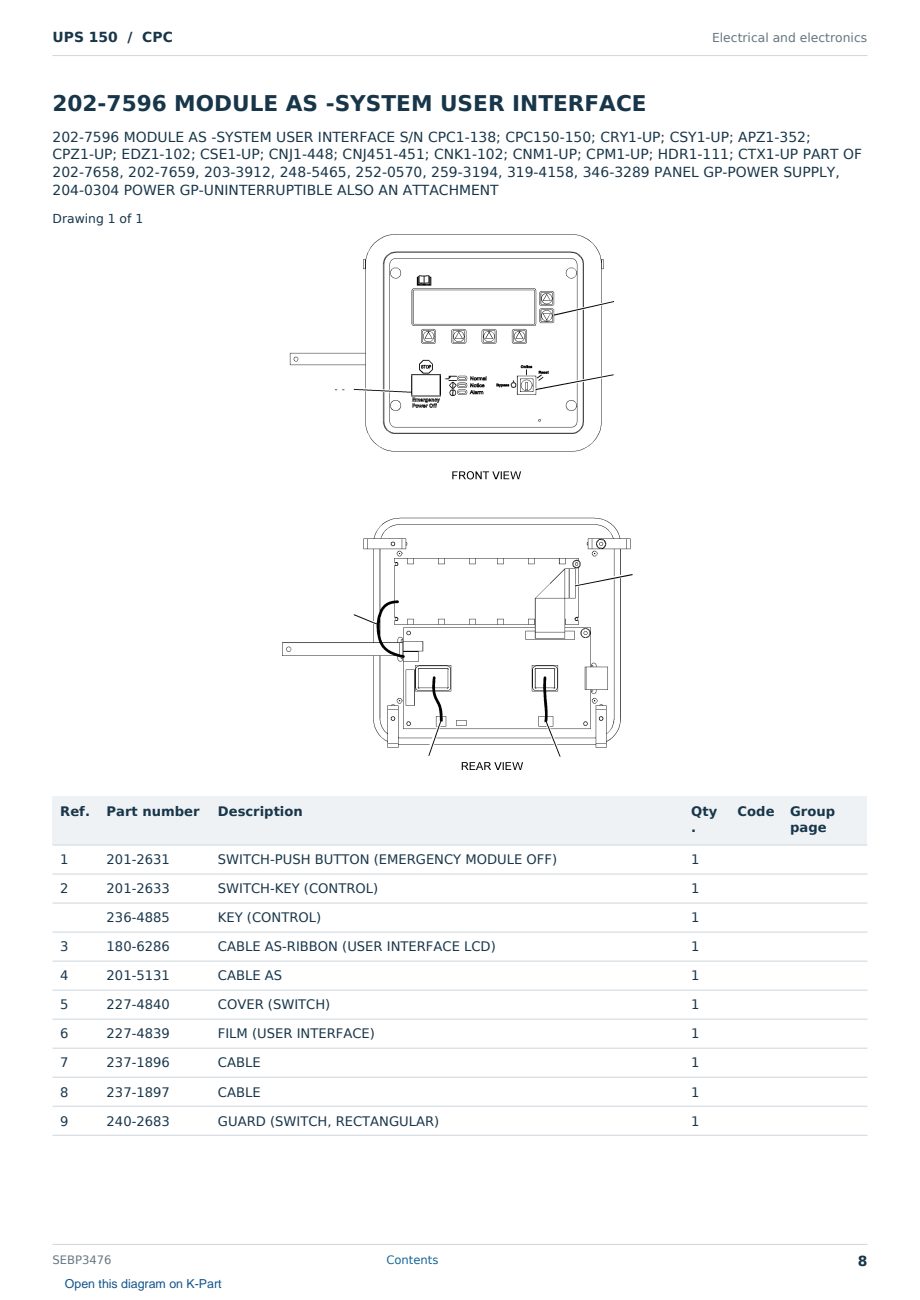 Caterpillar UPS 150 S/N CPC Partsbook SEBP3476 (English) - sample page 8 of 10 Caterpillar UPS 150 S/N CPC Partsbook SEBP3476 (English) - sample page 8 of 10