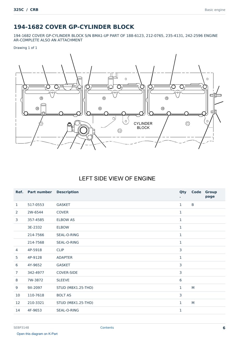 Caterpillar 325C S/N CRB Partsbook SEBP3148 (English) - sample page 6 of 10 Caterpillar 325C S/N CRB Partsbook SEBP3148 (English) - sample page 6 of 10