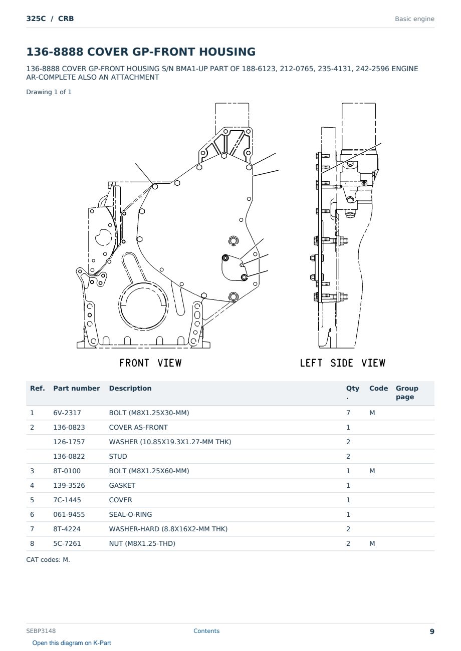 Caterpillar 325C S/N CRB Partsbook SEBP3148 (English) - sample page 9 of 10 Caterpillar 325C S/N CRB Partsbook SEBP3148 (English) - sample page 9 of 10