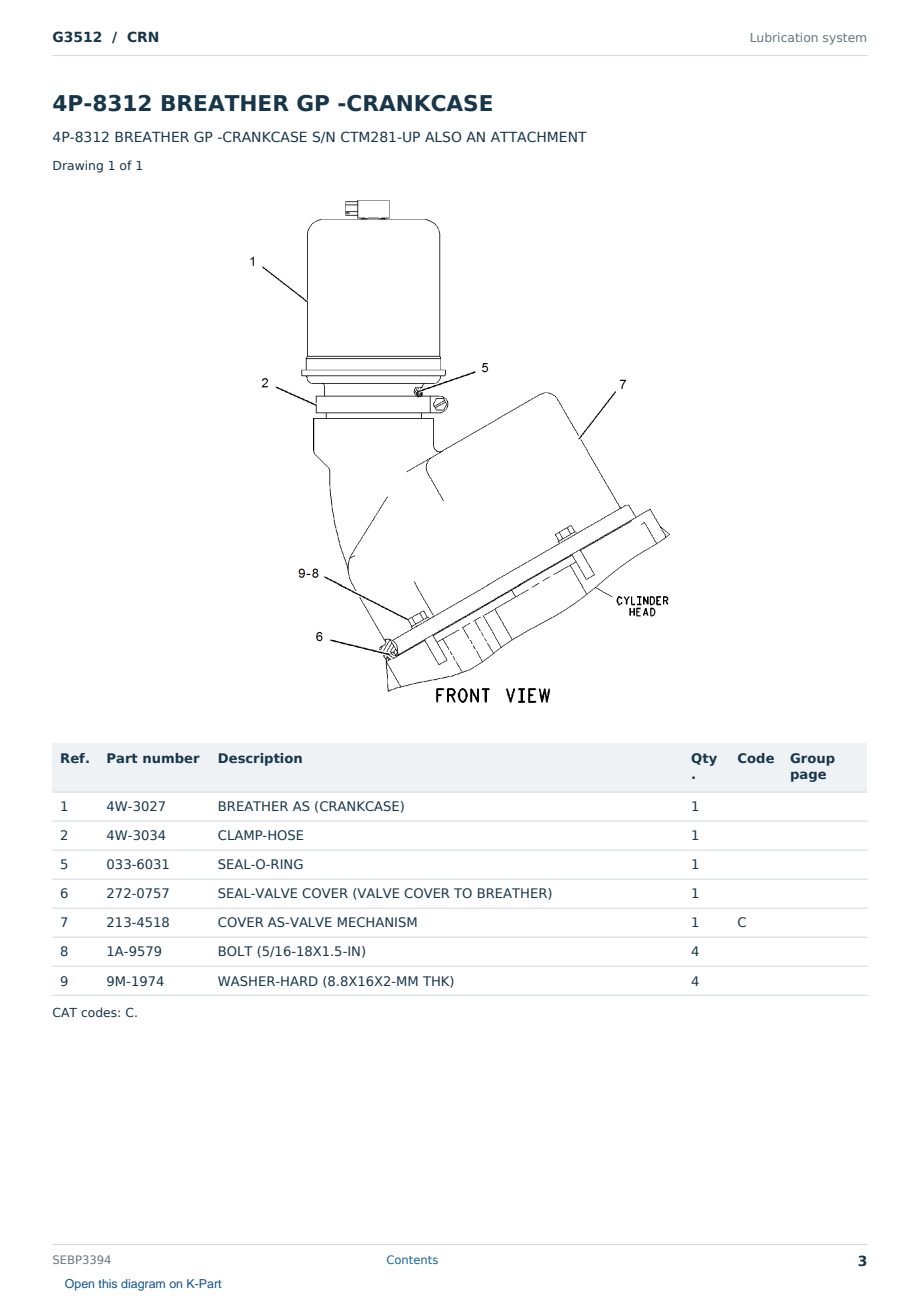 Caterpillar G3512 S/N CRN Partsbook SEBP3394 (English) - sample page 3 of 10 Caterpillar G3512 S/N CRN Partsbook SEBP3394 (English) - sample page 3 of 10