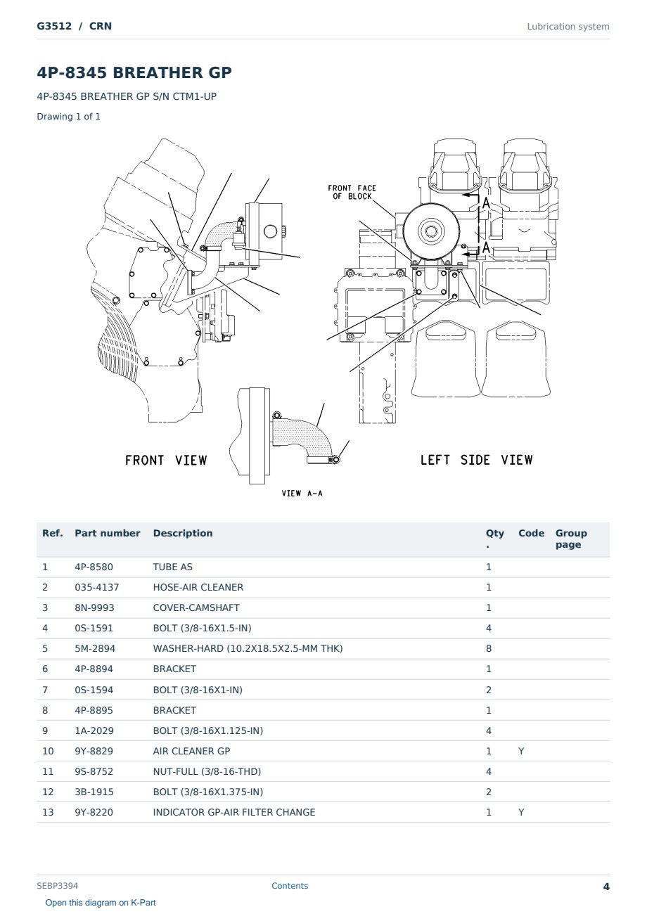 Caterpillar G3512 S/N CRN Partsbook SEBP3394 (English) - sample page 4 of 10 Caterpillar G3512 S/N CRN Partsbook SEBP3394 (English) - sample page 4 of 10