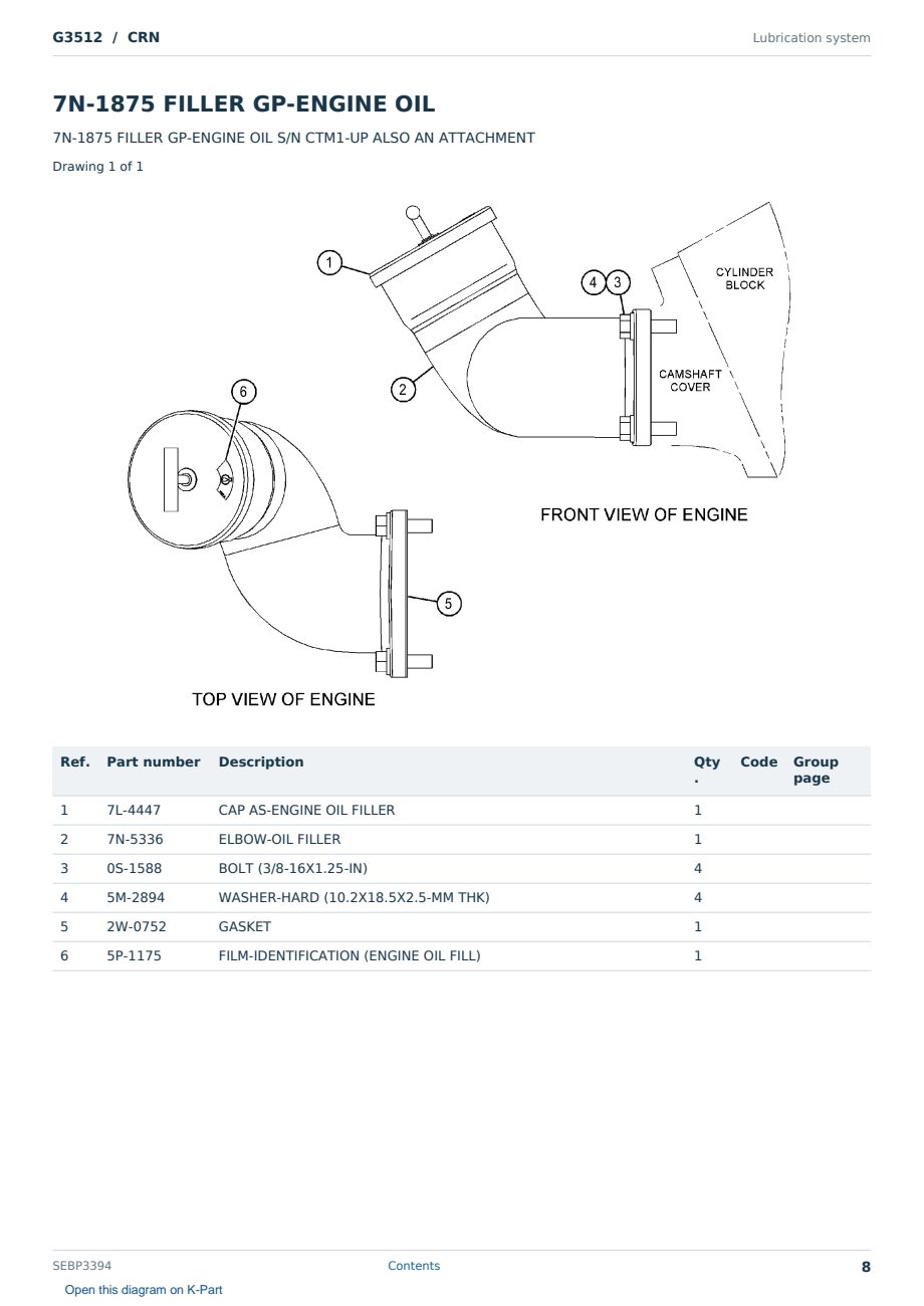 Caterpillar G3512 S/N CRN Partsbook SEBP3394 (English) - sample page 8 of 10 Caterpillar G3512 S/N CRN Partsbook SEBP3394 (English) - sample page 8 of 10