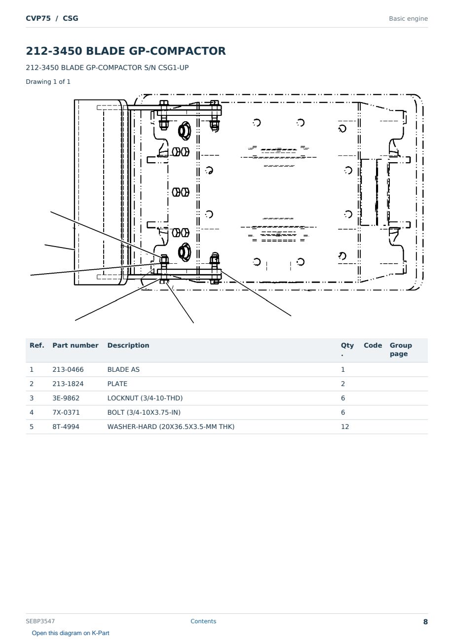 Caterpillar CVP75 S/N CSG Partsbook SEBP3547 (English) - sample page 8 of 10 Caterpillar CVP75 S/N CSG Partsbook SEBP3547 (English) - sample page 8 of 10