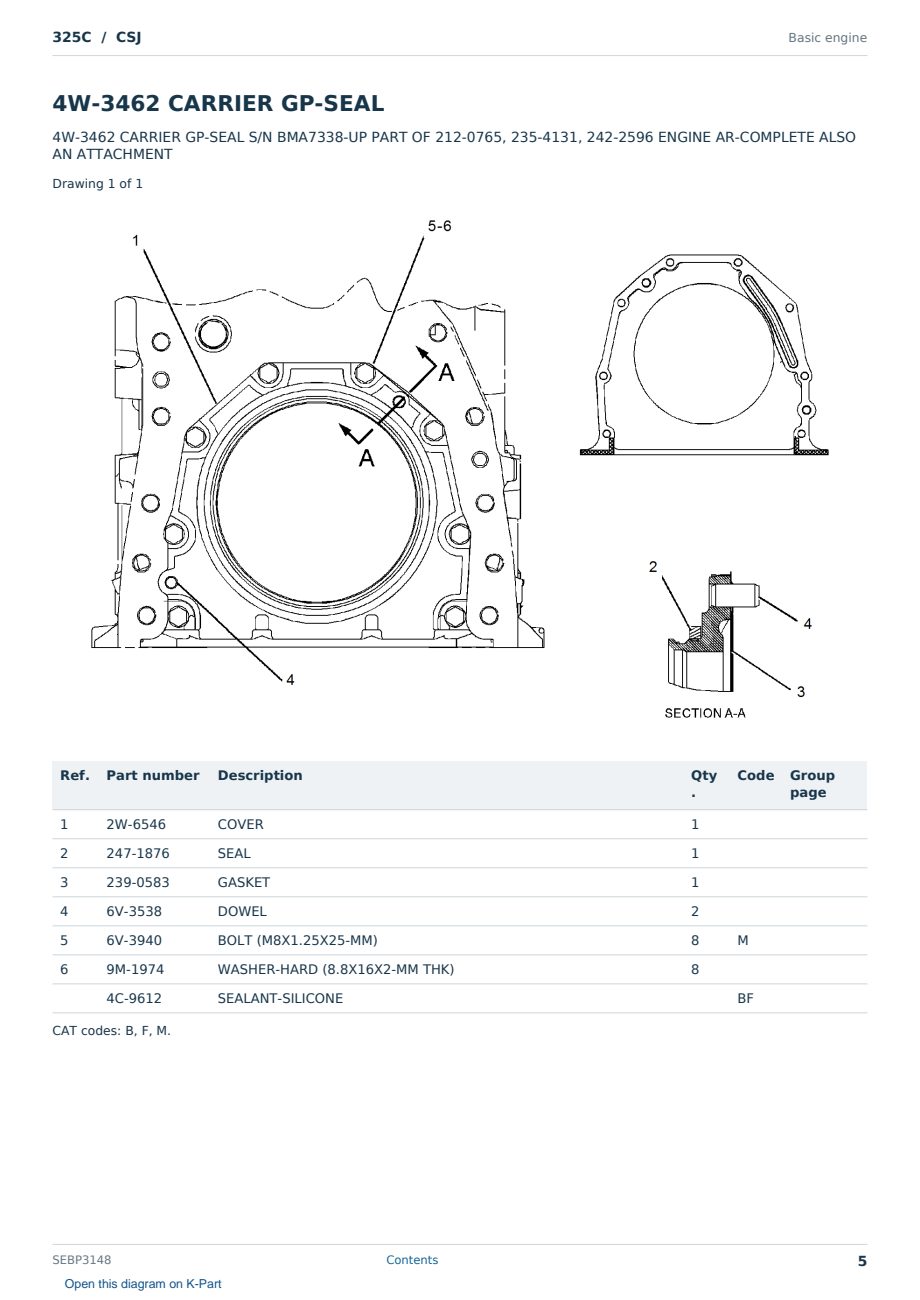 Caterpillar 325C S/N CSJ Partsbook SEBP3148 (English) - sample page 5 of 10 Caterpillar 325C S/N CSJ Partsbook SEBP3148 (English) - sample page 5 of 10