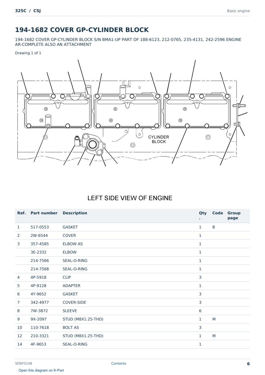 Caterpillar 325C S/N CSJ Partsbook SEBP3148 (English) - sample page 6 of 10 Caterpillar 325C S/N CSJ Partsbook SEBP3148 (English) - sample page 6 of 10