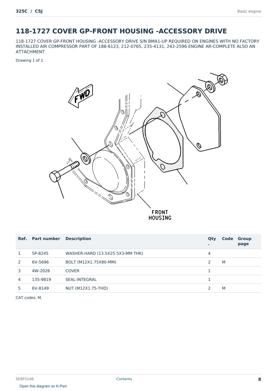 Caterpillar 325C S/N CSJ Partsbook SEBP3148 (English) - sample page 8 of 10 Caterpillar 325C S/N CSJ Partsbook SEBP3148 (English) - sample page 8 of 10