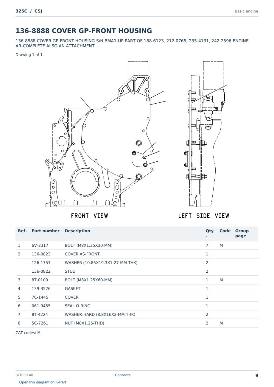 Caterpillar 325C S/N CSJ Partsbook SEBP3148 (English) - sample page 9 of 10 Caterpillar 325C S/N CSJ Partsbook SEBP3148 (English) - sample page 9 of 10