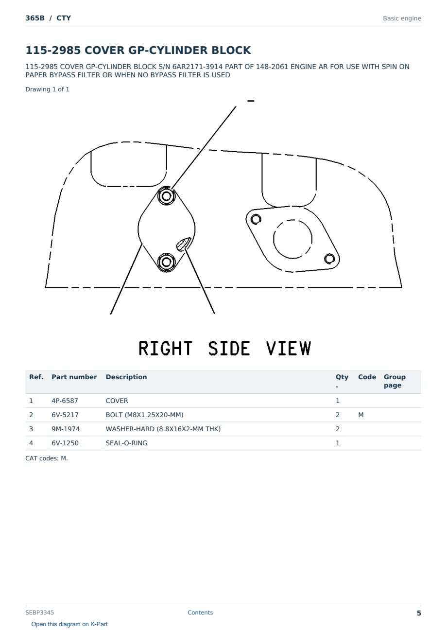 Caterpillar 365B S/N CTY Partsbook SEBP3345 (English) - sample page 5 of 10 Caterpillar 365B S/N CTY Partsbook SEBP3345 (English) - sample page 5 of 10