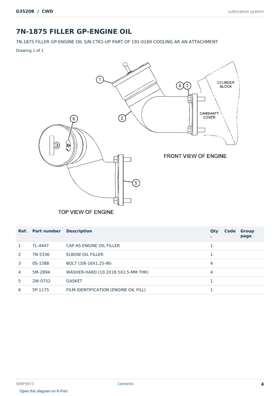 Caterpillar G3520B S/N CWD Partsbook SEBP3673 (English) - sample page 4 of 10 Caterpillar G3520B S/N CWD Partsbook SEBP3673 (English) - sample page 4 of 10