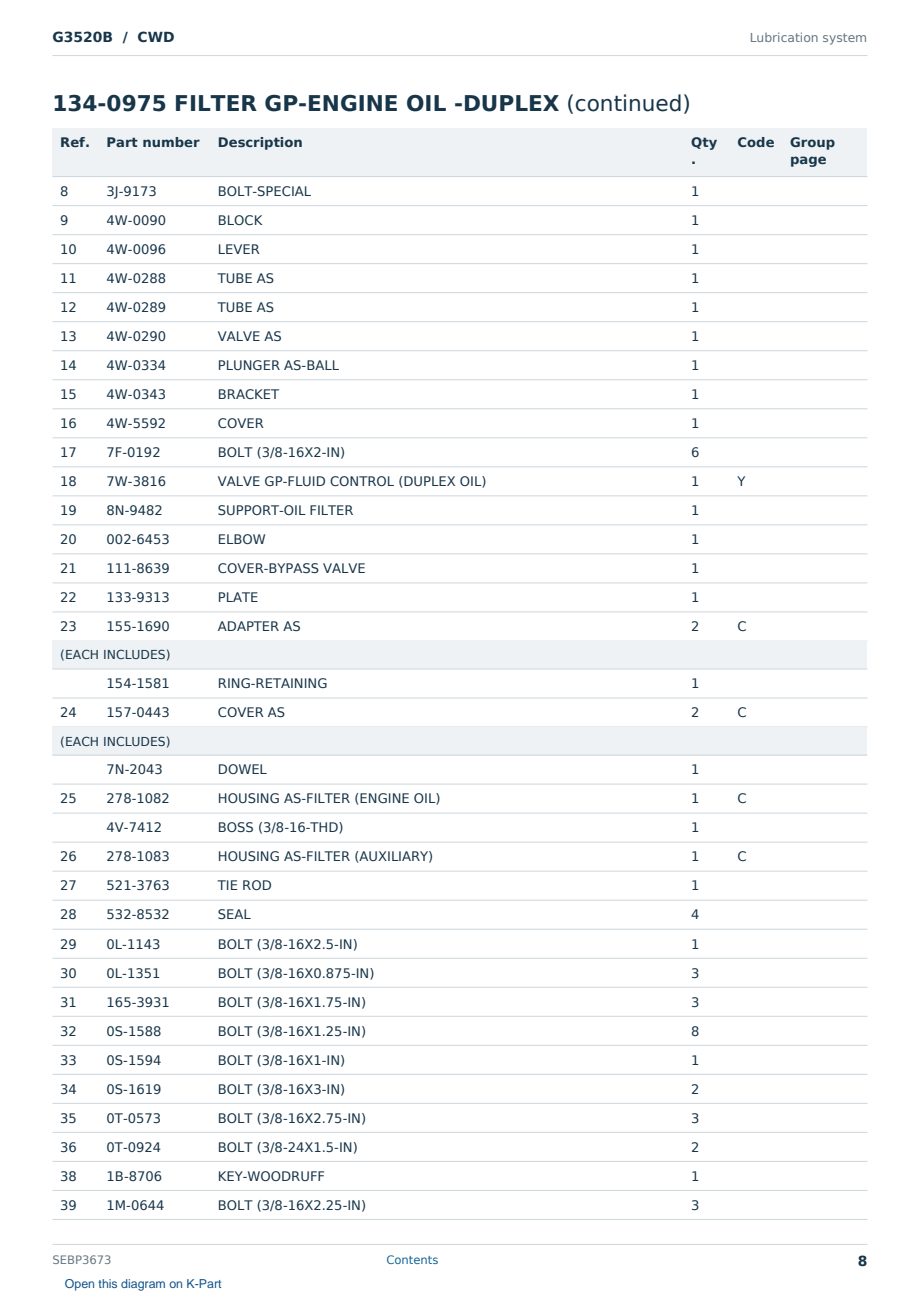 Caterpillar G3520B S/N CWD Partsbook SEBP3673 (English) - sample page 8 of 10 Caterpillar G3520B S/N CWD Partsbook SEBP3673 (English) - sample page 8 of 10