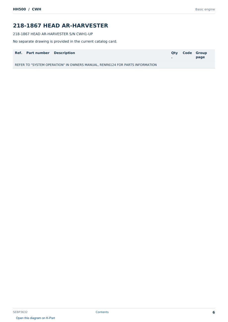 Caterpillar HH500 S/N CWH Partsbook SEBP3632 (English) - sample page 6 of 10 Caterpillar HH500 S/N CWH Partsbook SEBP3632 (English) - sample page 6 of 10