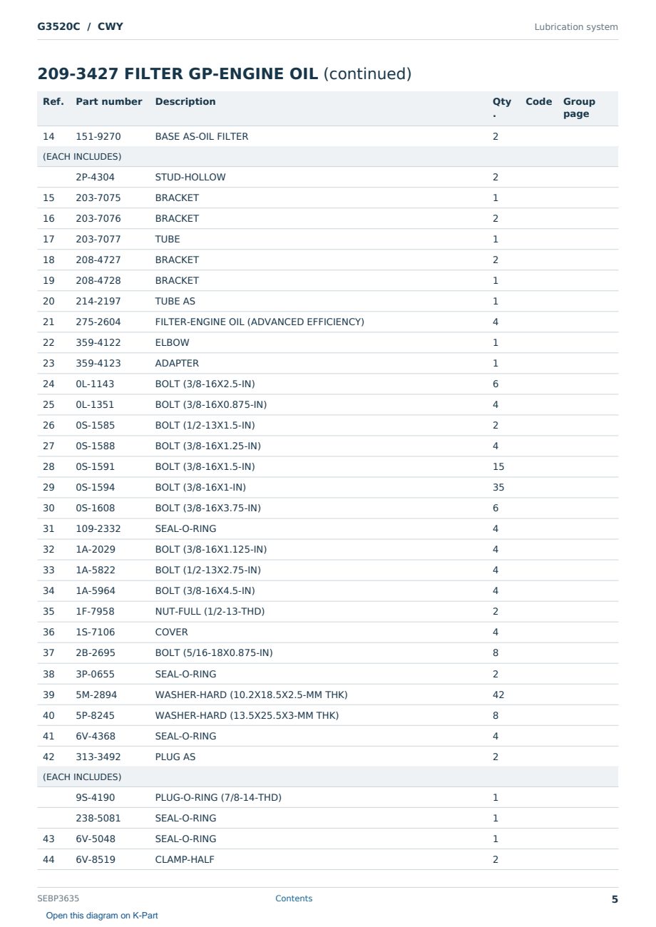 Caterpillar G3520C S/N CWY Partsbook SEBP3635 (English) - sample page 5 of 10 Caterpillar G3520C S/N CWY Partsbook SEBP3635 (English) - sample page 5 of 10