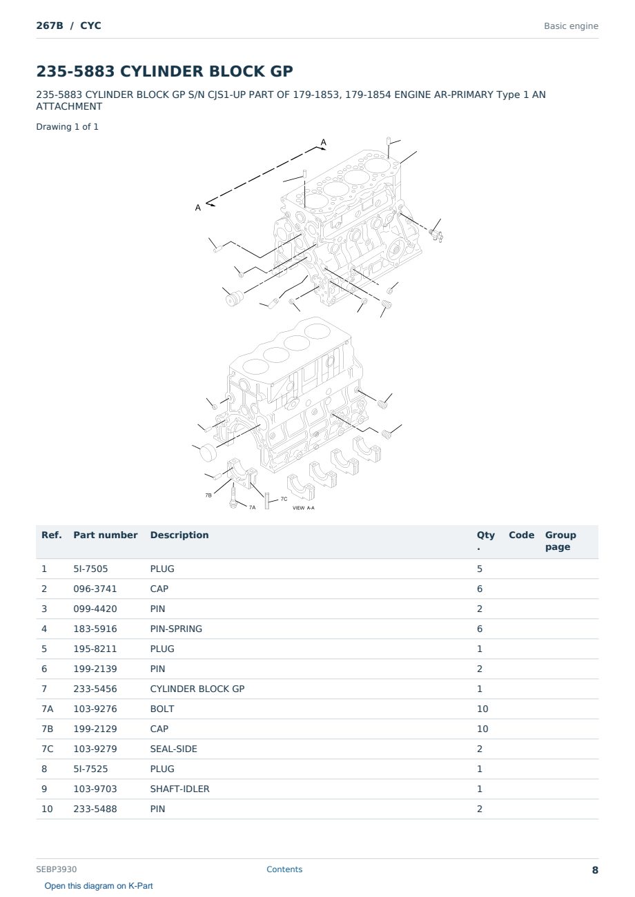 Caterpillar 267B S/N CYC Partsbook SEBP3930 (English) - sample page 8 of 10 Caterpillar 267B S/N CYC Partsbook SEBP3930 (English) - sample page 8 of 10