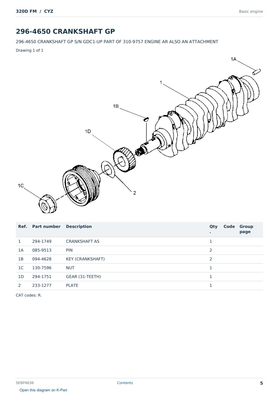 Caterpillar 320D FM S/N CYZ Partsbook SEBP4636 (English) - sample page 5 of 10 Caterpillar 320D FM S/N CYZ Partsbook SEBP4636 (English) - sample page 5 of 10