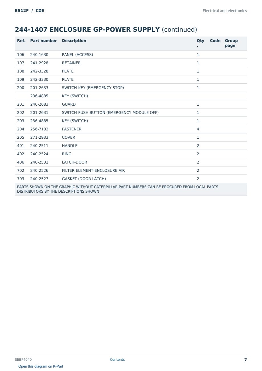 Caterpillar ES12F S/N CZE Partsbook SEBP4040 (English) - sample page 7 of 10 Caterpillar ES12F S/N CZE Partsbook SEBP4040 (English) - sample page 7 of 10