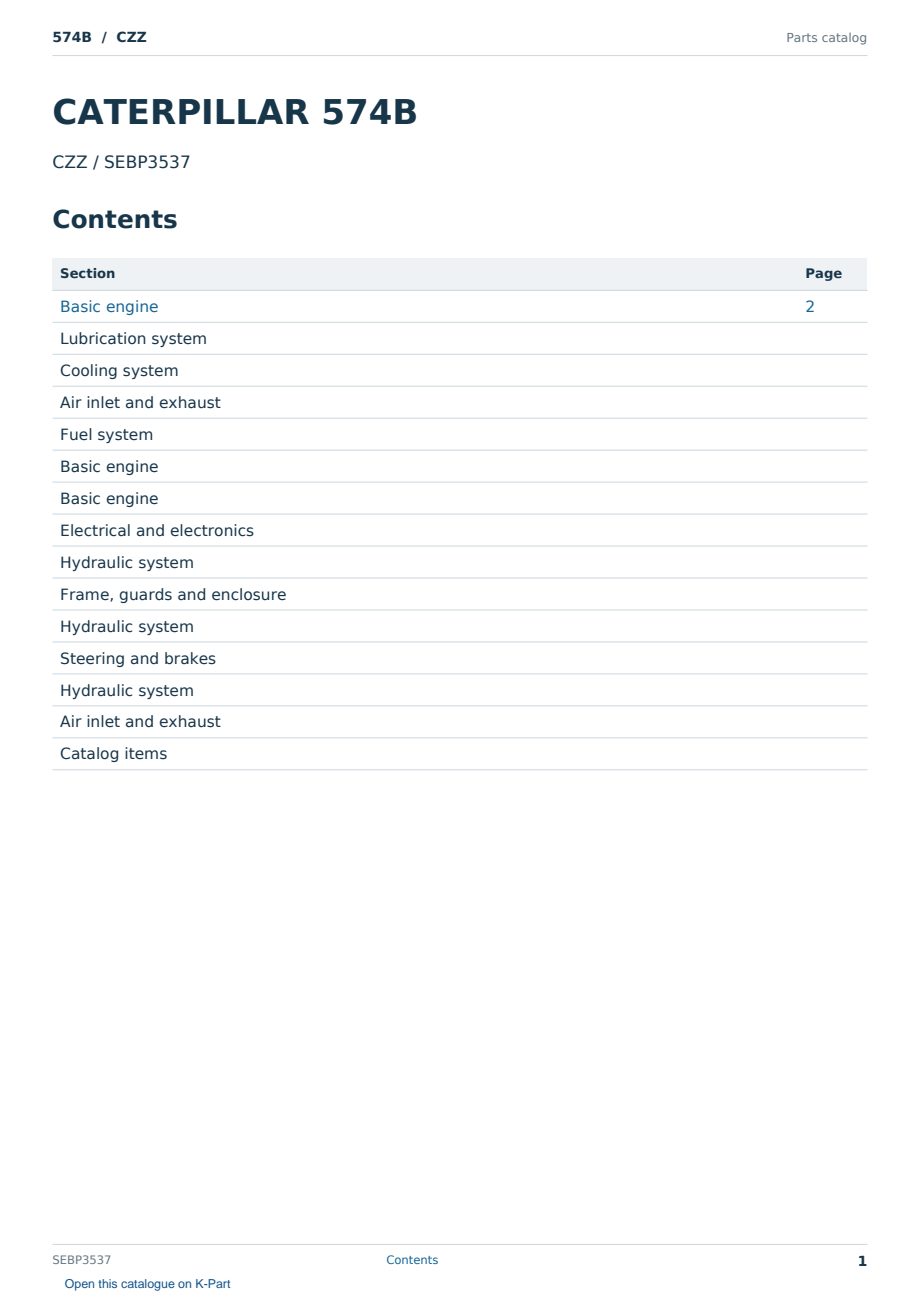 Caterpillar 574B S/N CZZ Partsbook SEBP3537 (English) - sample page 1 of 10 Caterpillar 574B S/N CZZ Partsbook SEBP3537 (English) - sample page 1 of 10