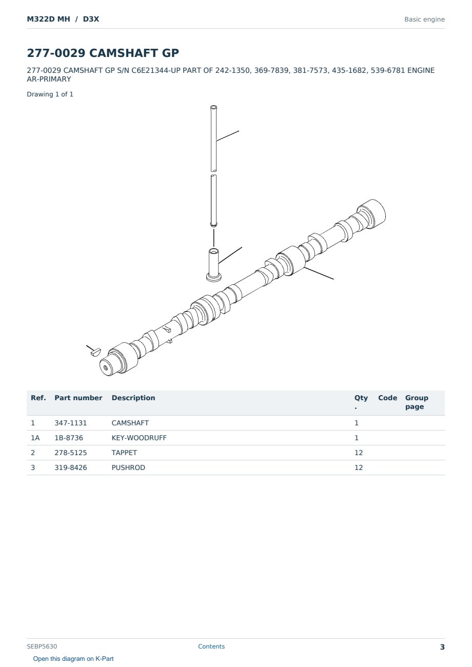 Caterpillar M322D MH S/N D3X Partsbook SEBP5630 (English) - sample page 3 of 10 Caterpillar M322D MH S/N D3X Partsbook SEBP5630 (English) - sample page 3 of 10