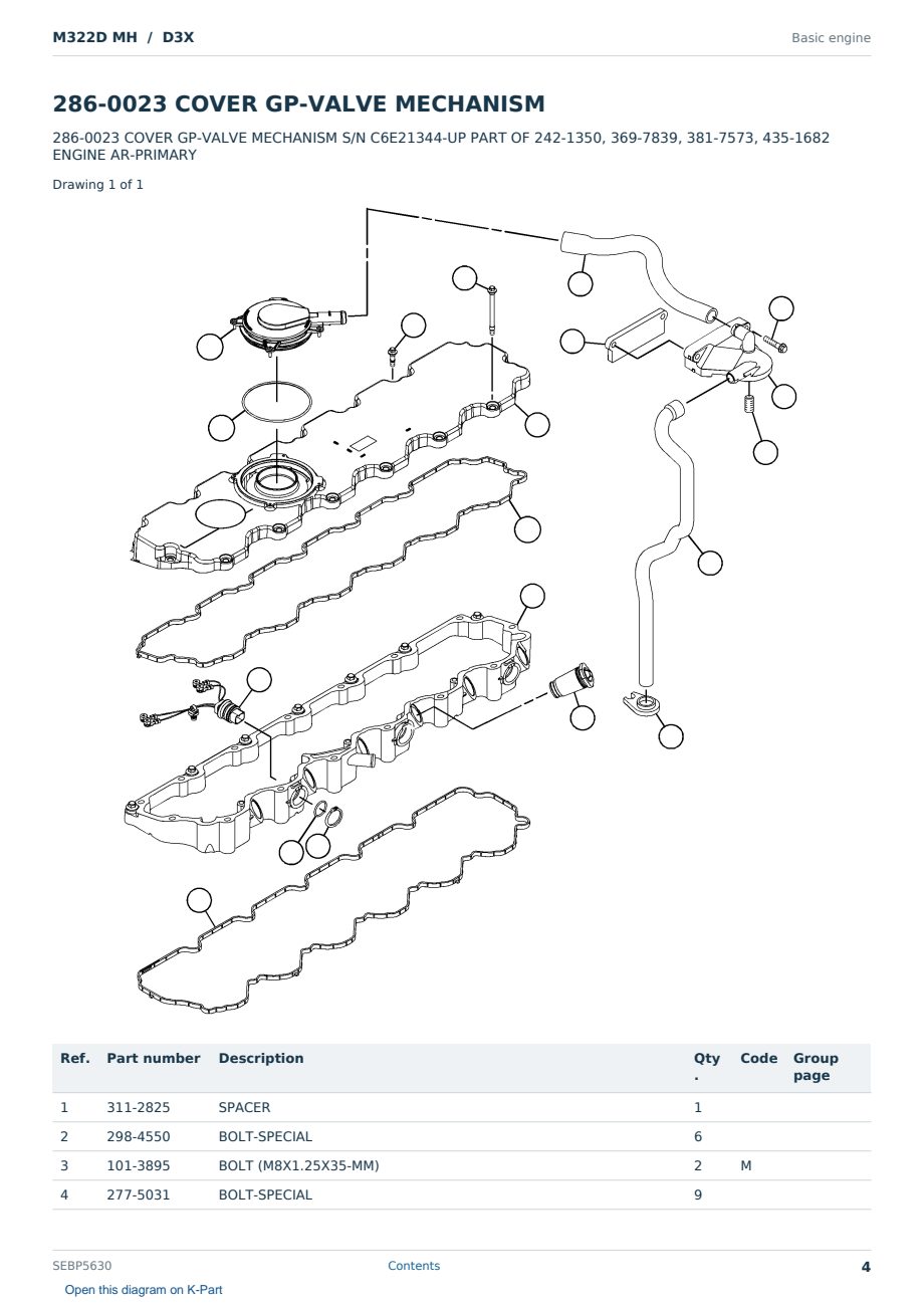 Caterpillar M322D MH S/N D3X Partsbook SEBP5630 (English) - sample page 4 of 10 Caterpillar M322D MH S/N D3X Partsbook SEBP5630 (English) - sample page 4 of 10