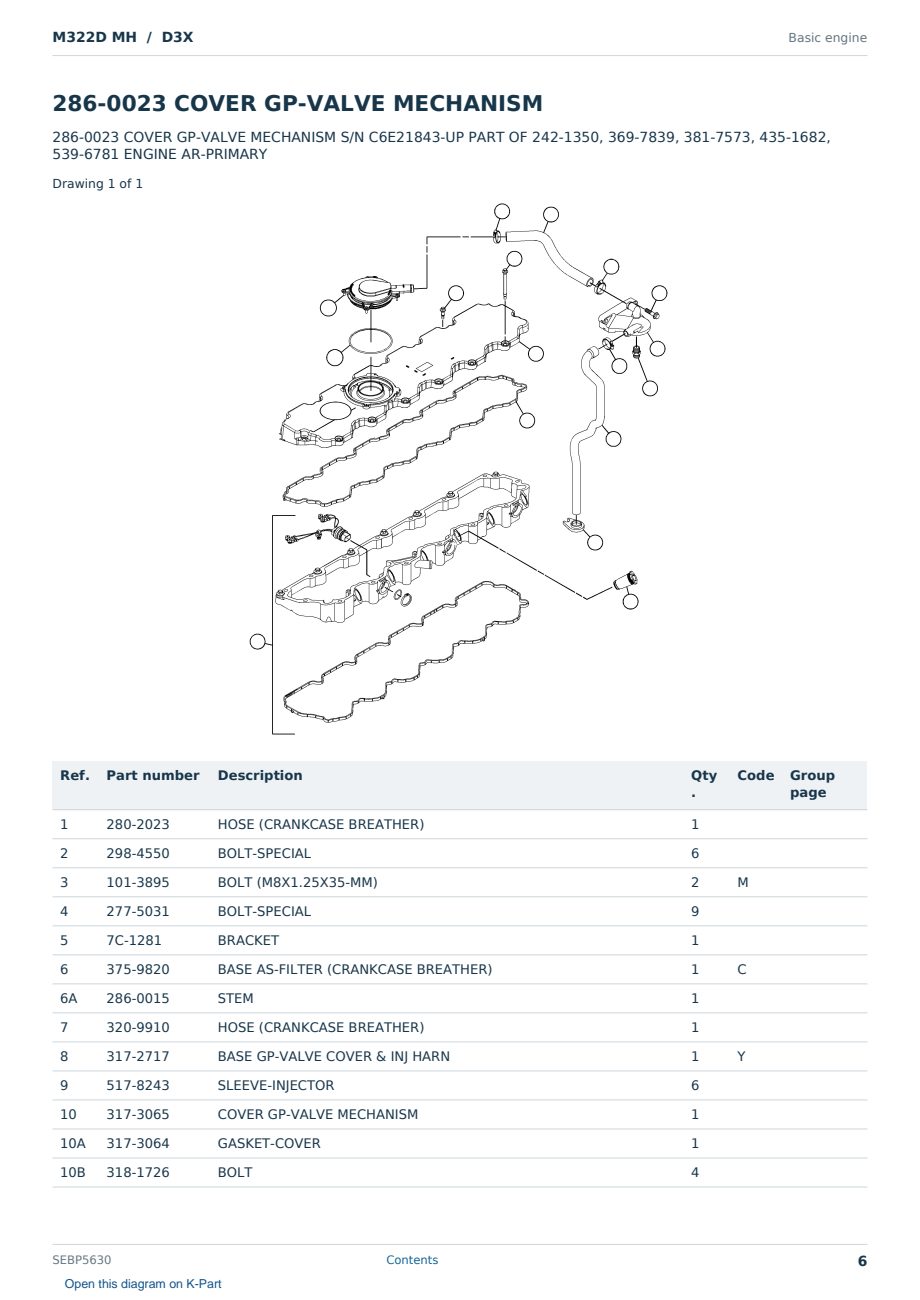 Caterpillar M322D MH S/N D3X Partsbook SEBP5630 (English) - sample page 6 of 10 Caterpillar M322D MH S/N D3X Partsbook SEBP5630 (English) - sample page 6 of 10