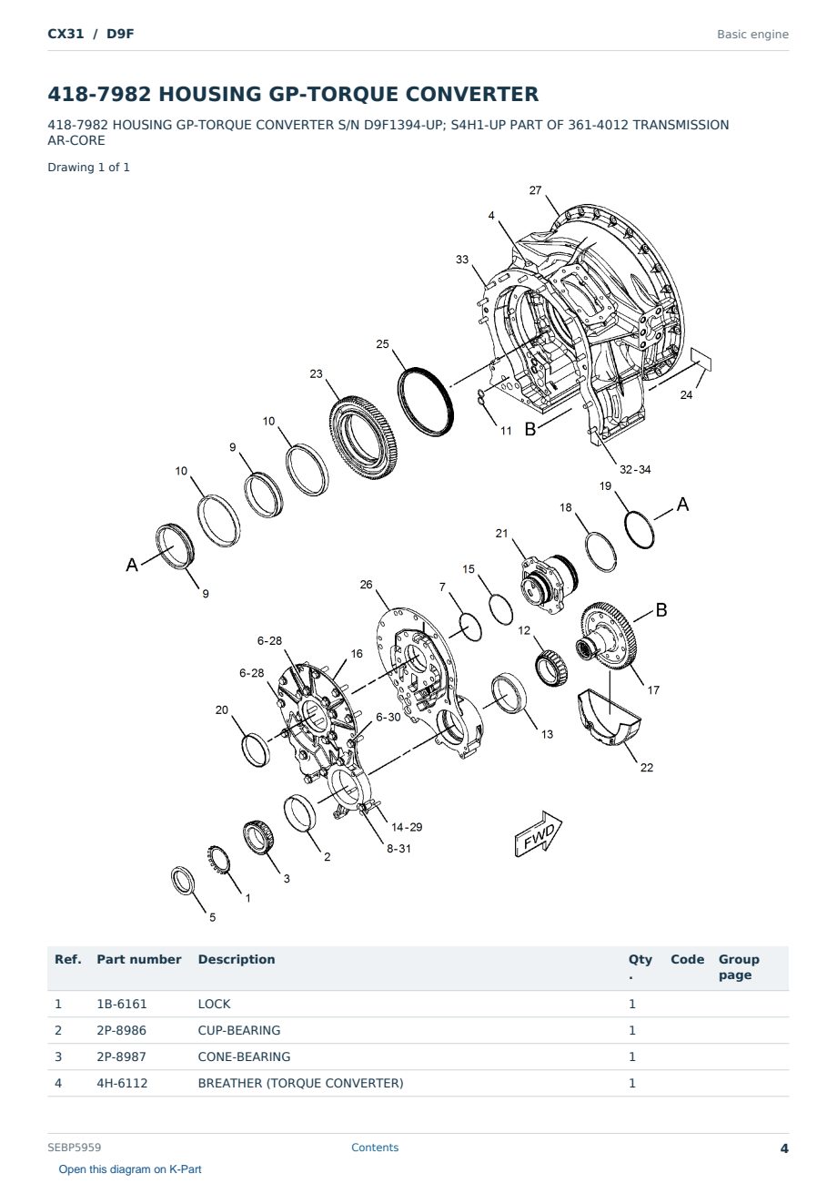 Caterpillar CX31 S/N D9F Partsbook SEBP5959 (English) - sample page 4 of 10 Caterpillar CX31 S/N D9F Partsbook SEBP5959 (English) - sample page 4 of 10