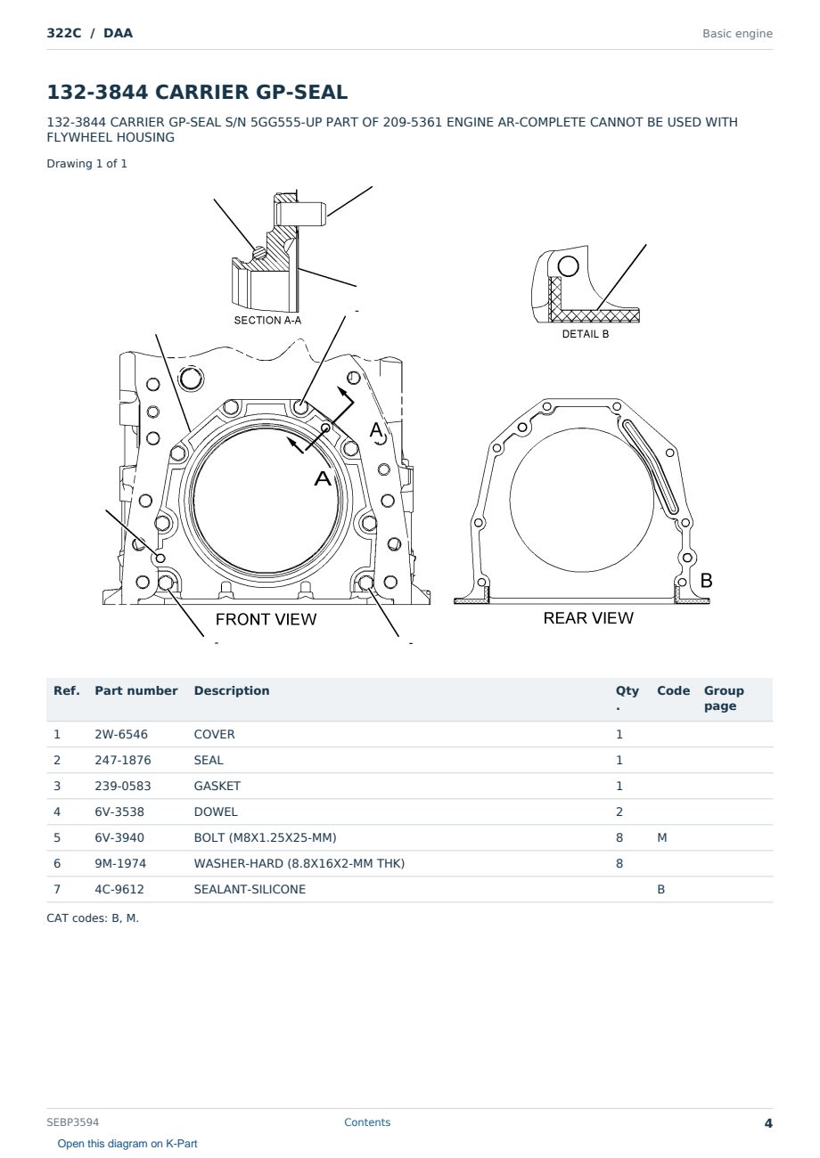 Caterpillar 322C S/N DAA Partsbook SEBP3594 (English) - sample page 4 of 10 Caterpillar 322C S/N DAA Partsbook SEBP3594 (English) - sample page 4 of 10