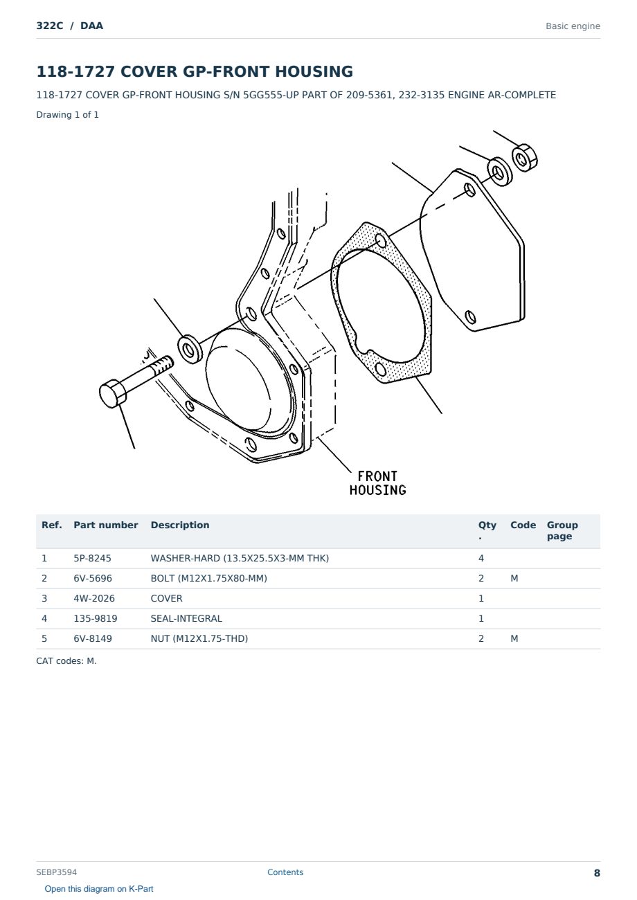 Caterpillar 322C S/N DAA Partsbook SEBP3594 (English) - sample page 8 of 10 Caterpillar 322C S/N DAA Partsbook SEBP3594 (English) - sample page 8 of 10