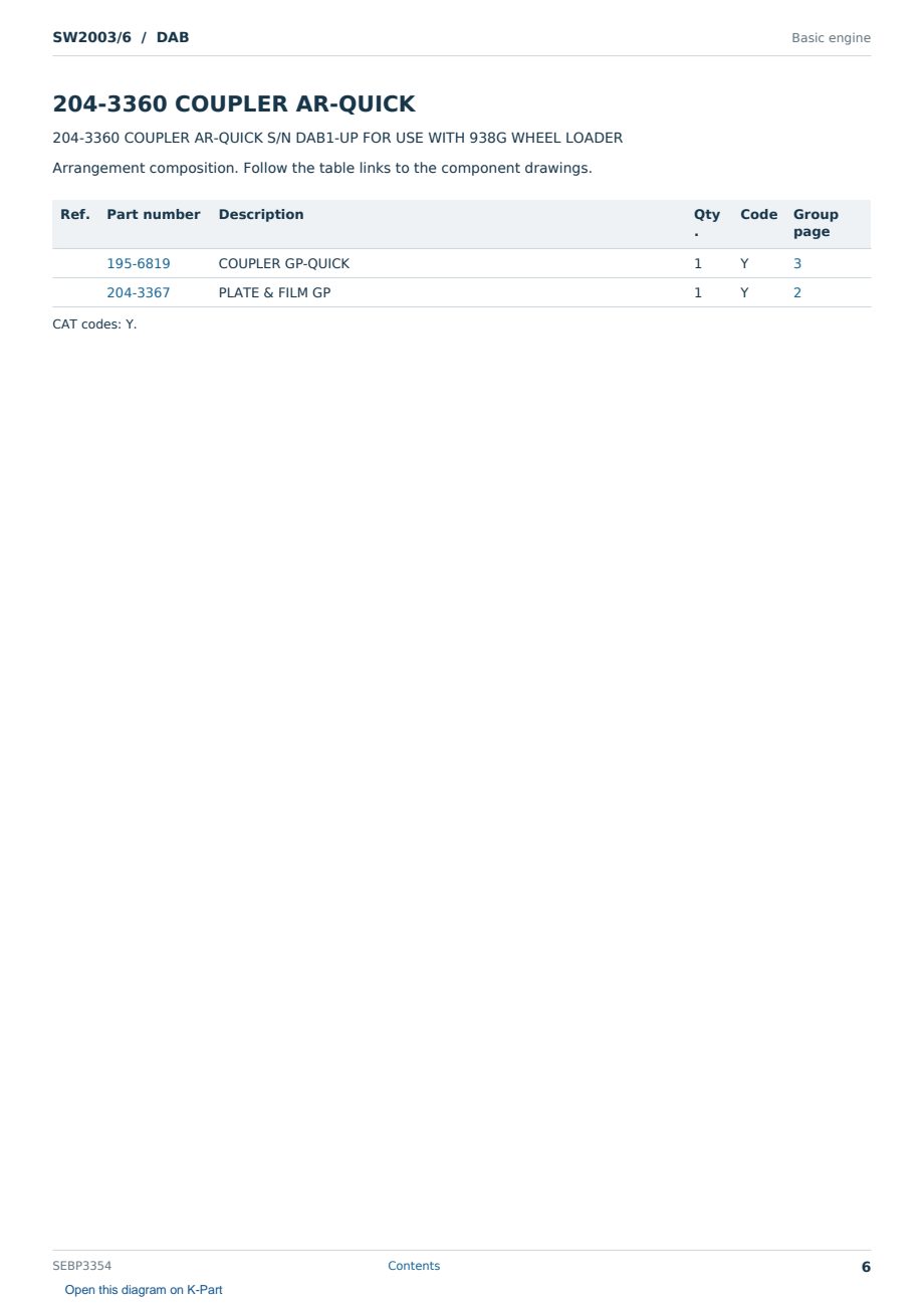 Caterpillar SW2003/6 S/N DAB Partsbook SEBP3354 (English) - sample page 6 of 6 Caterpillar SW2003/6 S/N DAB Partsbook SEBP3354 (English) - sample page 6 of 6