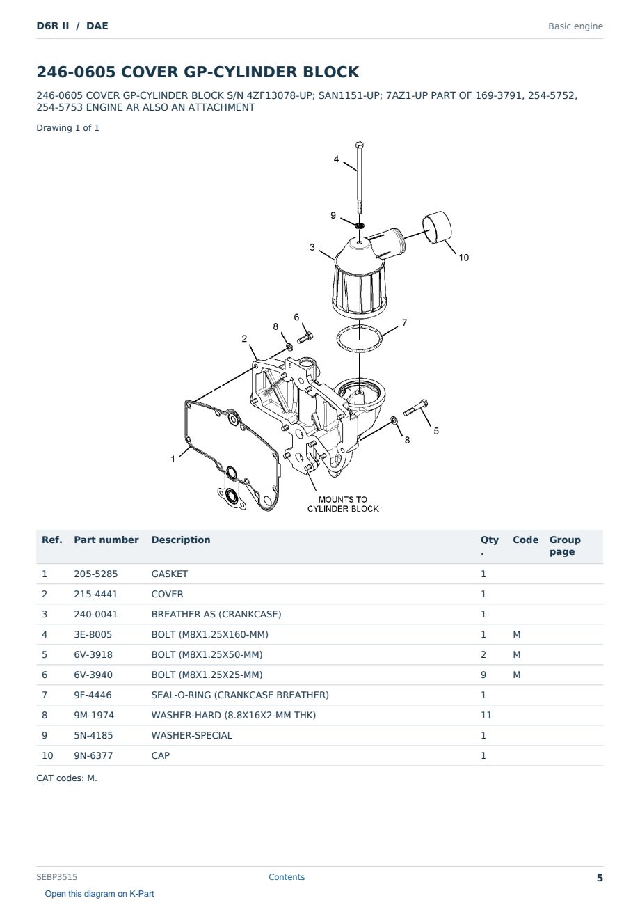 Caterpillar D6R II S/N DAE Partsbook SEBP3515 (English) - sample page 5 of 10 Caterpillar D6R II S/N DAE Partsbook SEBP3515 (English) - sample page 5 of 10
