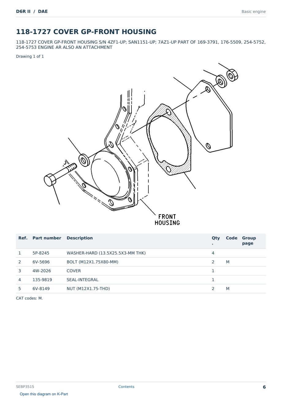 Caterpillar D6R II S/N DAE Partsbook SEBP3515 (English) - sample page 6 of 10 Caterpillar D6R II S/N DAE Partsbook SEBP3515 (English) - sample page 6 of 10