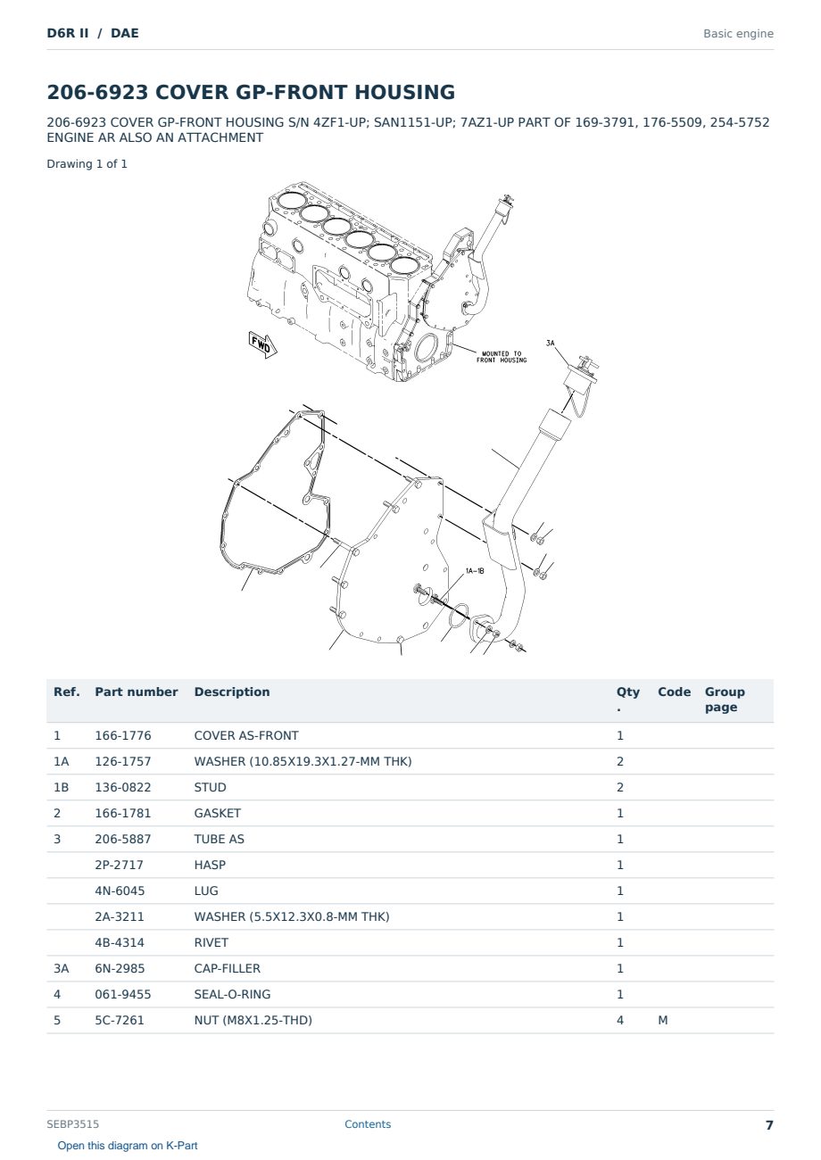 Caterpillar D6R II S/N DAE Partsbook SEBP3515 (English) - sample page 7 of 10 Caterpillar D6R II S/N DAE Partsbook SEBP3515 (English) - sample page 7 of 10