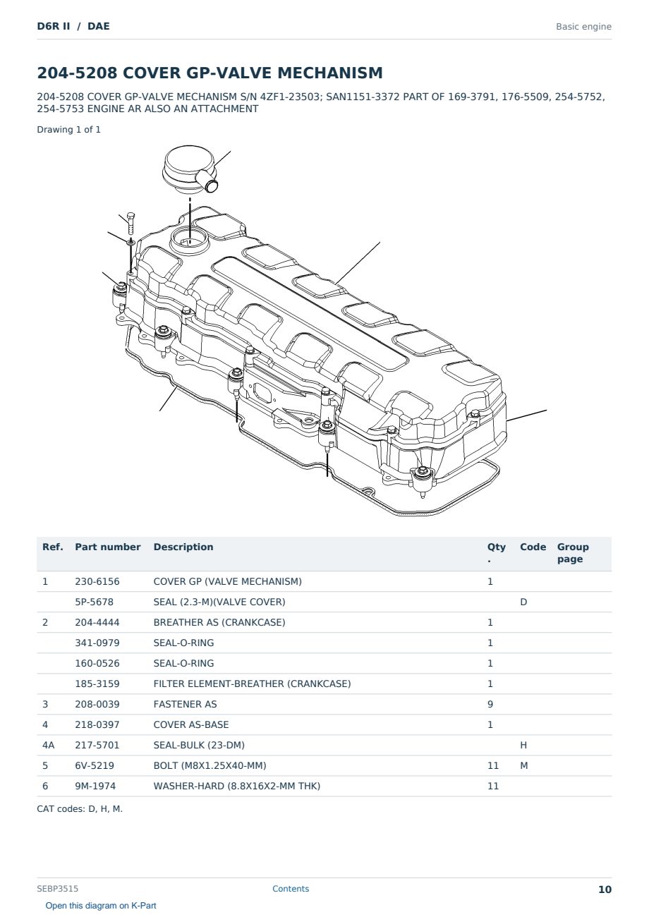 Caterpillar D6R II S/N DAE Partsbook SEBP3515 (English) - sample page 10 of 10 Caterpillar D6R II S/N DAE Partsbook SEBP3515 (English) - sample page 10 of 10