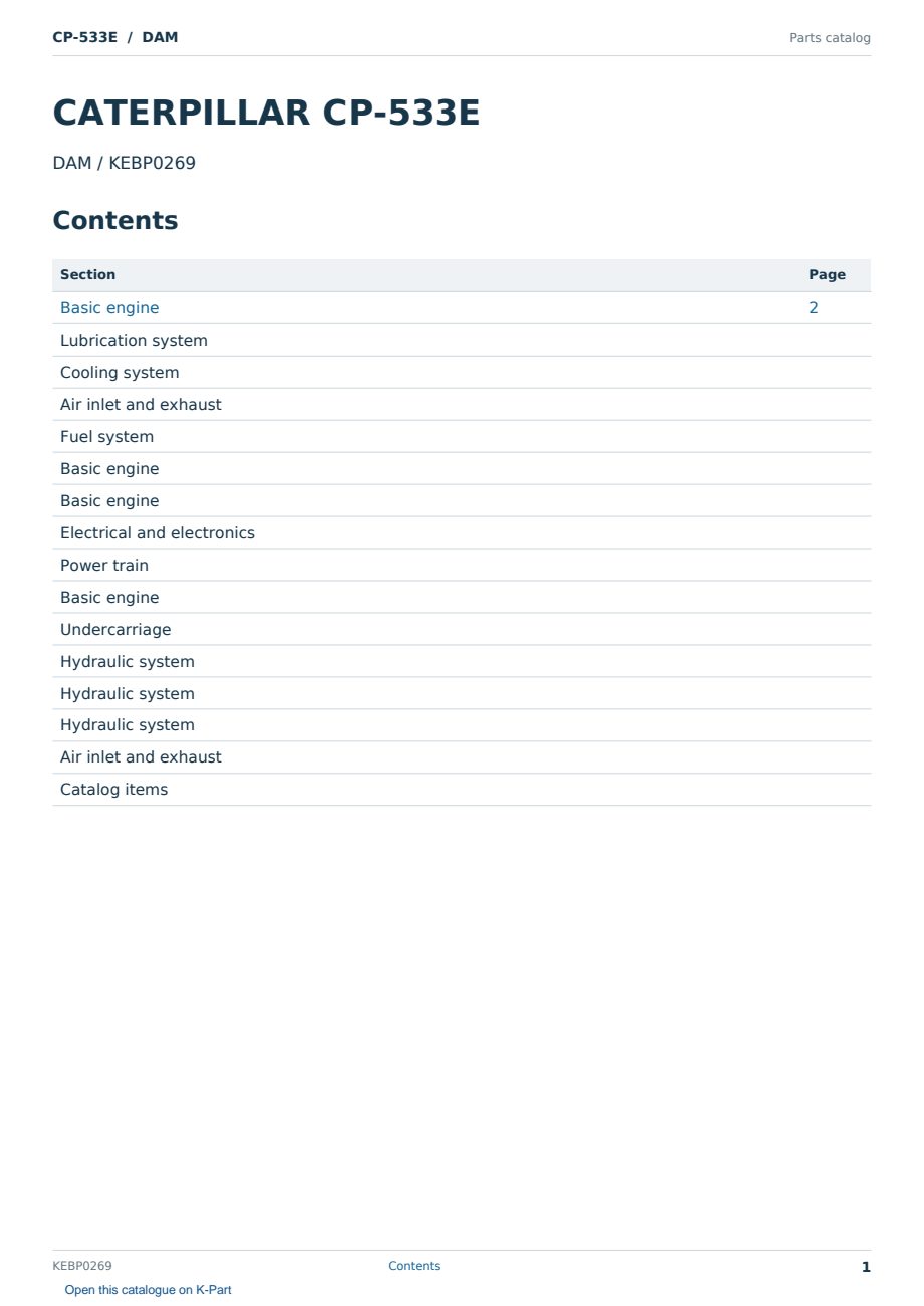 Caterpillar CP-533E S/N DAM Partsbook KEBP0269 (English) - sample page 1 of 10 Caterpillar CP-533E S/N DAM Partsbook KEBP0269 (English) - sample page 1 of 10