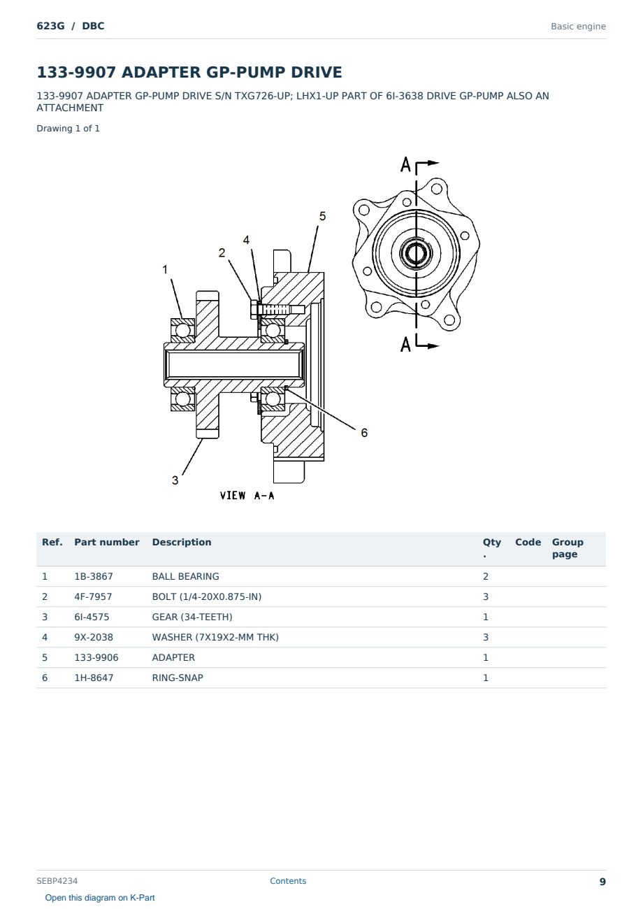 Caterpillar 623G S/N DBC Partsbook SEBP4234 (English) - sample page 9 of 10 Caterpillar 623G S/N DBC Partsbook SEBP4234 (English) - sample page 9 of 10