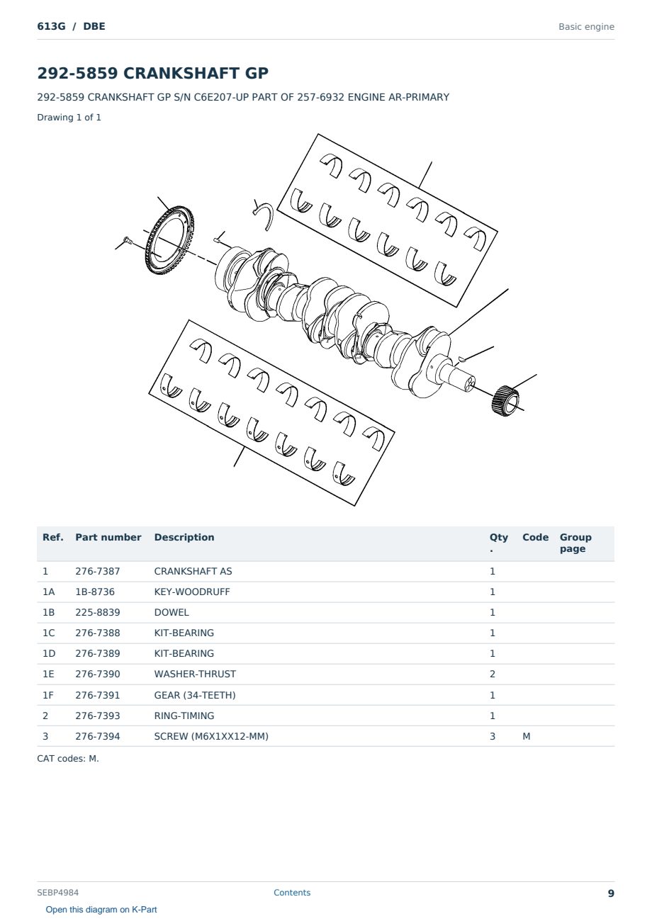 Caterpillar 613G S/N DBE Partsbook SEBP4984 (English) - sample page 9 of 10 Caterpillar 613G S/N DBE Partsbook SEBP4984 (English) - sample page 9 of 10