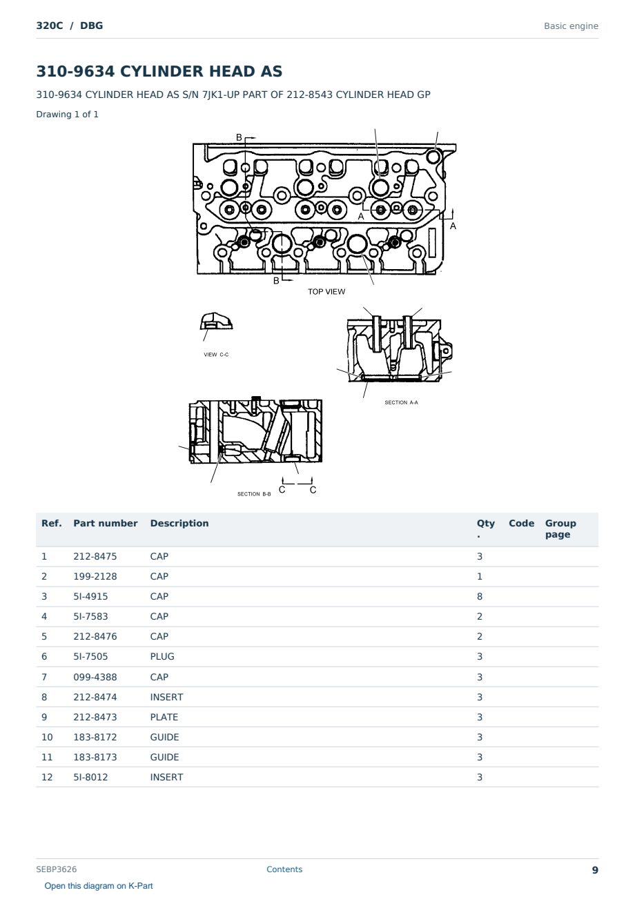 Caterpillar 320C S/N DBG Partsbook SEBP3626 (English) - sample page 9 of 10 Caterpillar 320C S/N DBG Partsbook SEBP3626 (English) - sample page 9 of 10