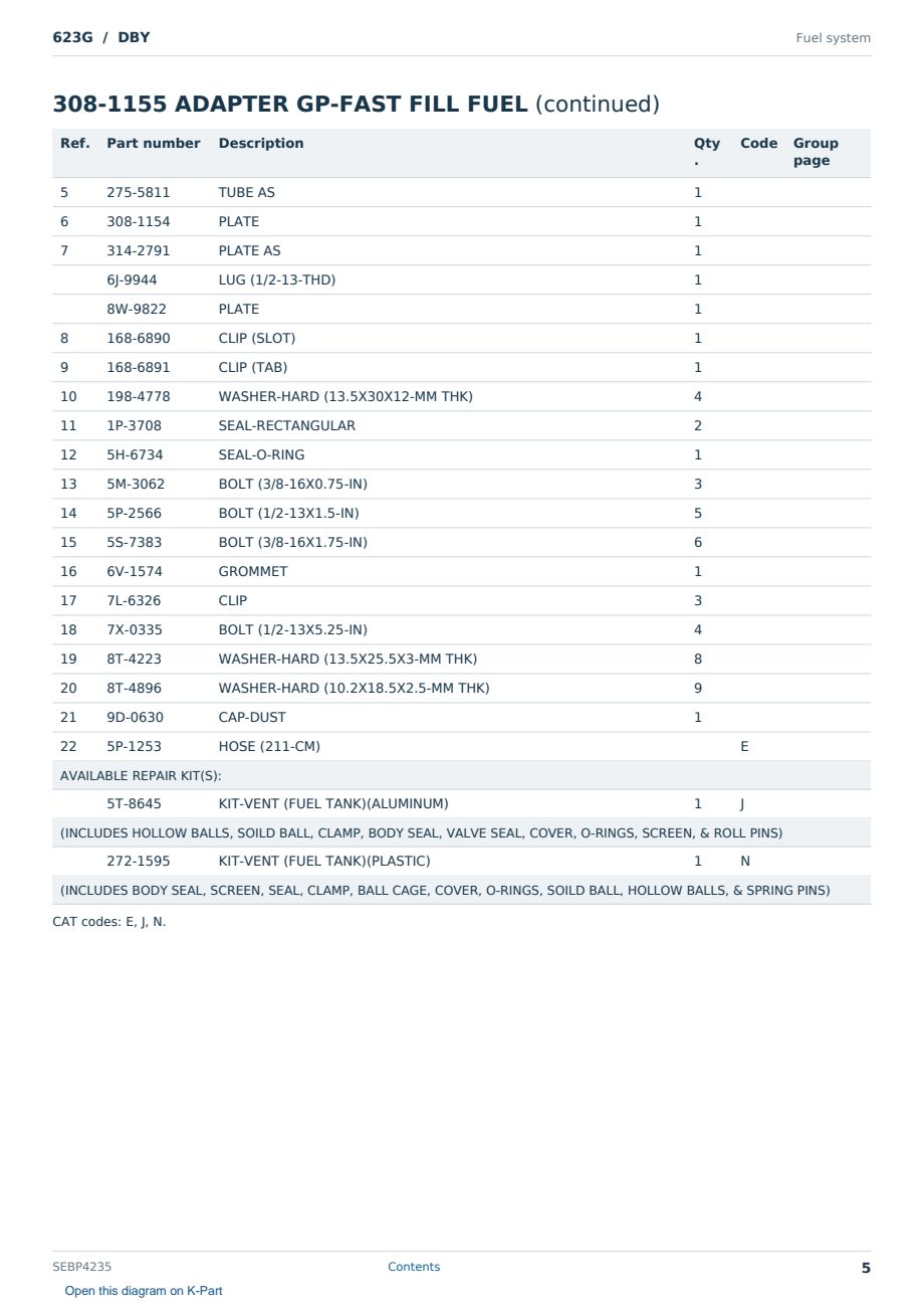 Caterpillar 623G S/N DBY Partsbook SEBP4235 (English) - sample page 5 of 10 Caterpillar 623G S/N DBY Partsbook SEBP4235 (English) - sample page 5 of 10