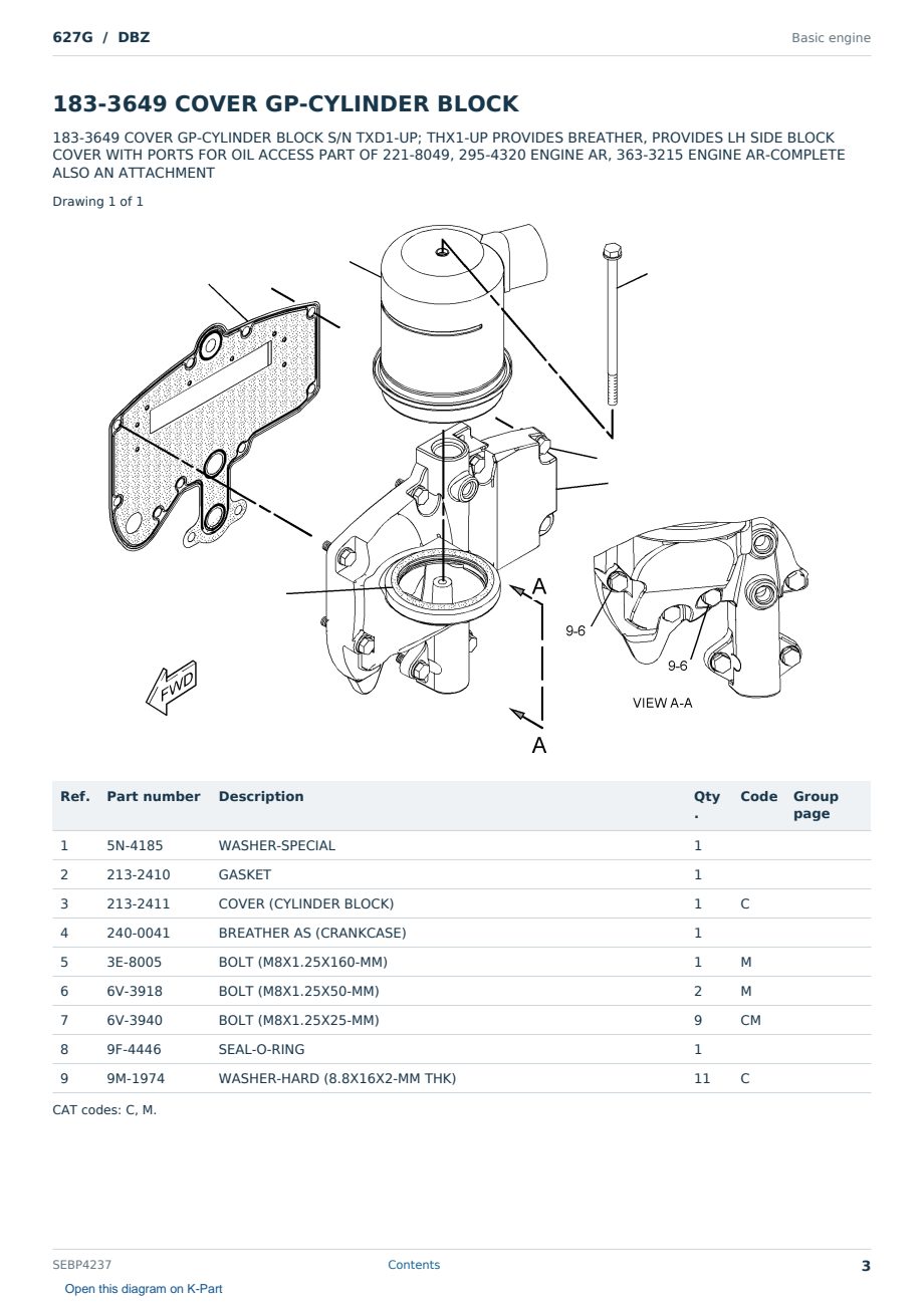 Caterpillar 627G S/N DBZ Partsbook SEBP4237 (English) - sample page 3 of 10 Caterpillar 627G S/N DBZ Partsbook SEBP4237 (English) - sample page 3 of 10