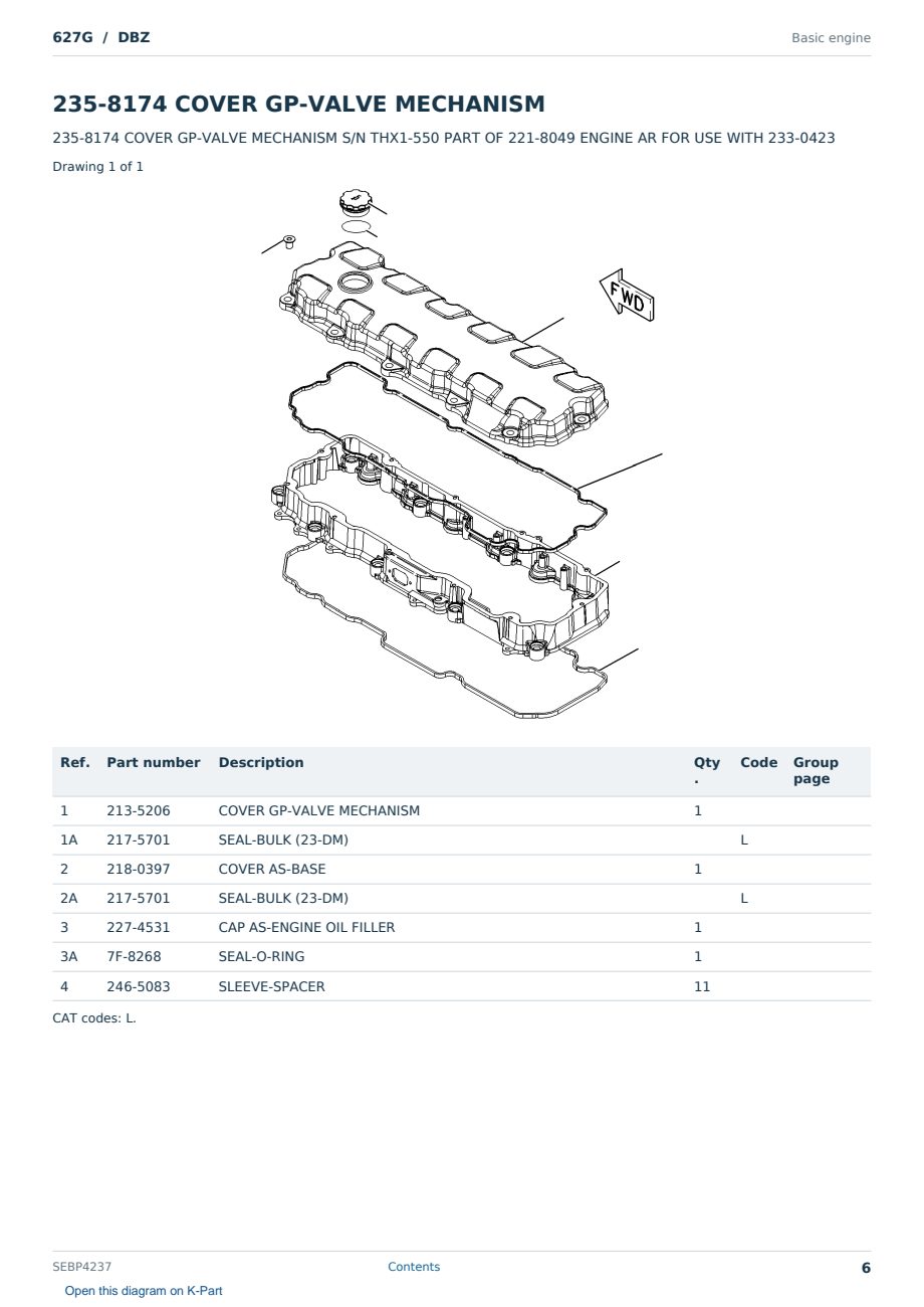 Caterpillar 627G S/N DBZ Partsbook SEBP4237 (English) - sample page 6 of 10 Caterpillar 627G S/N DBZ Partsbook SEBP4237 (English) - sample page 6 of 10