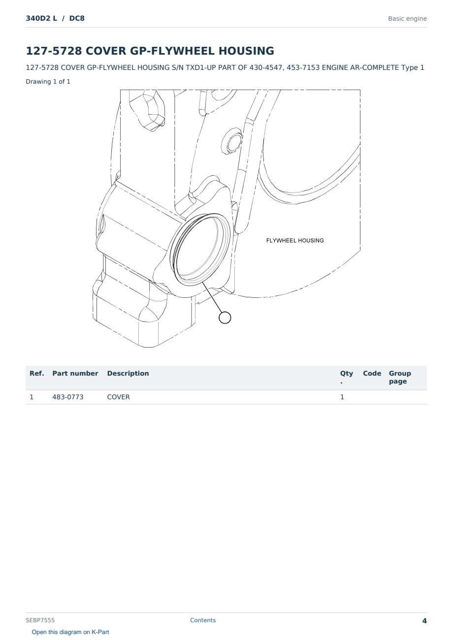 Caterpillar 340D2 L S/N DC8 Partsbook SEBP7555 (English) - sample page 4 of 10 Caterpillar 340D2 L S/N DC8 Partsbook SEBP7555 (English) - sample page 4 of 10